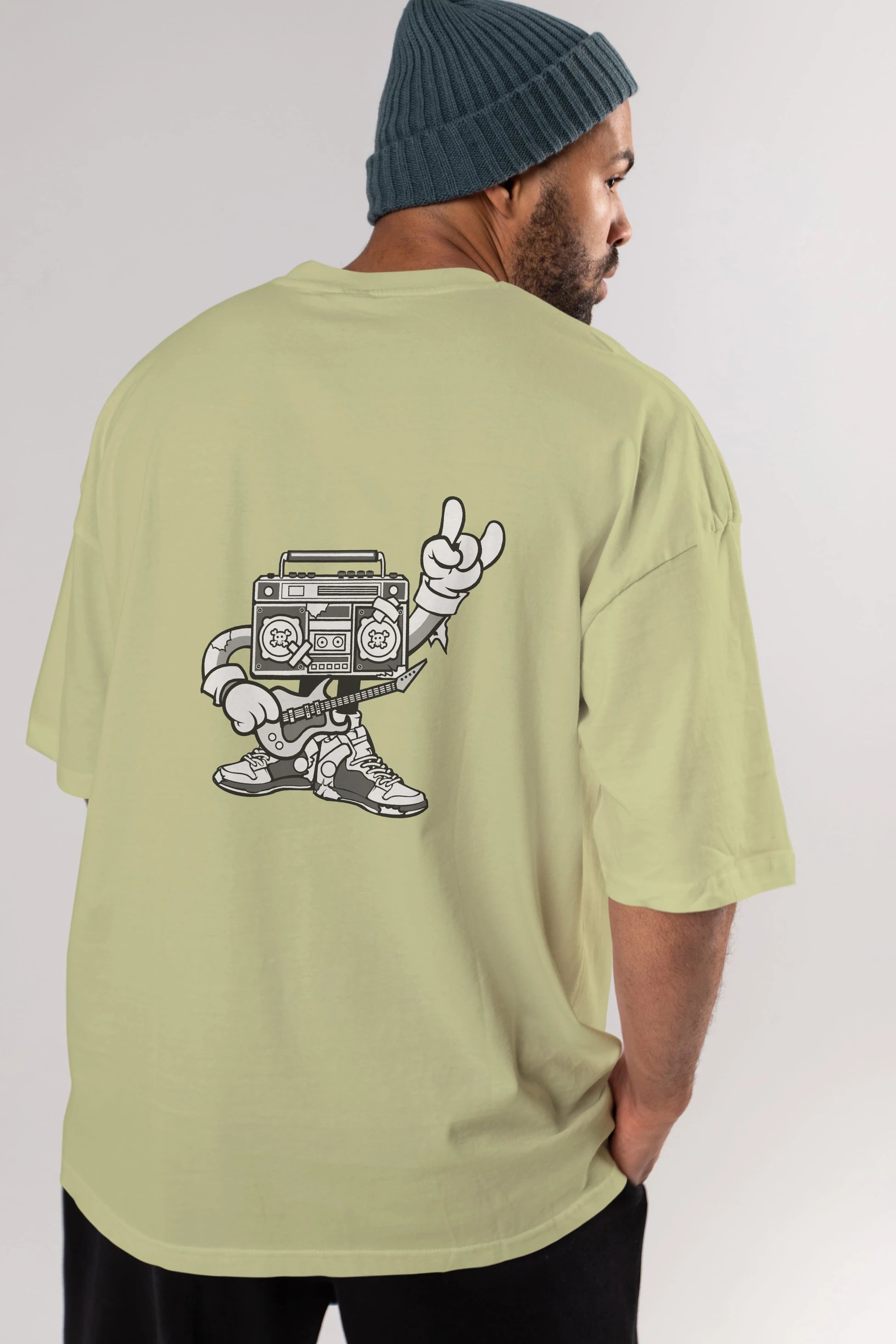 Boombox Rockstar Arka Baskılı Oversize t-shirt Erkek Kadın Unisex %100 Pamuk tişort