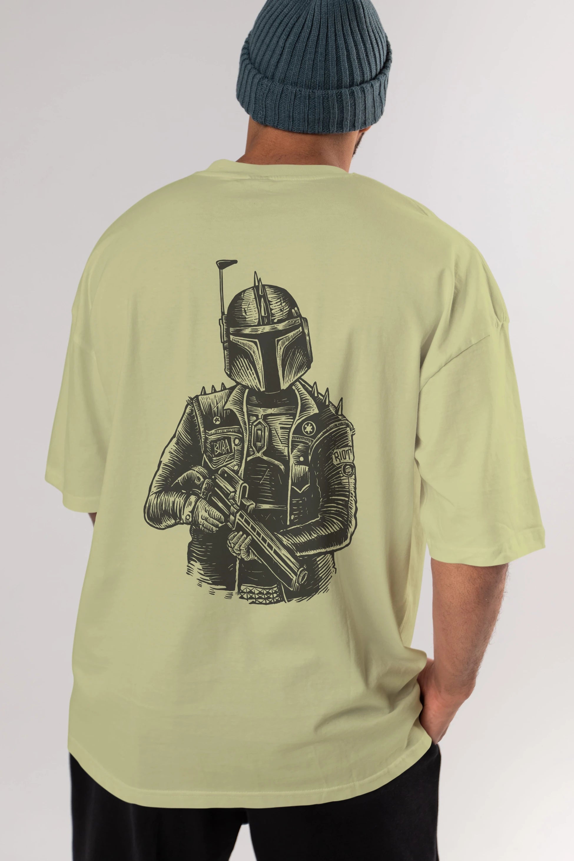 Boba Punk Arka Baskılı Oversize t-shirt Erkek Kadın Unisex %100 Pamuk