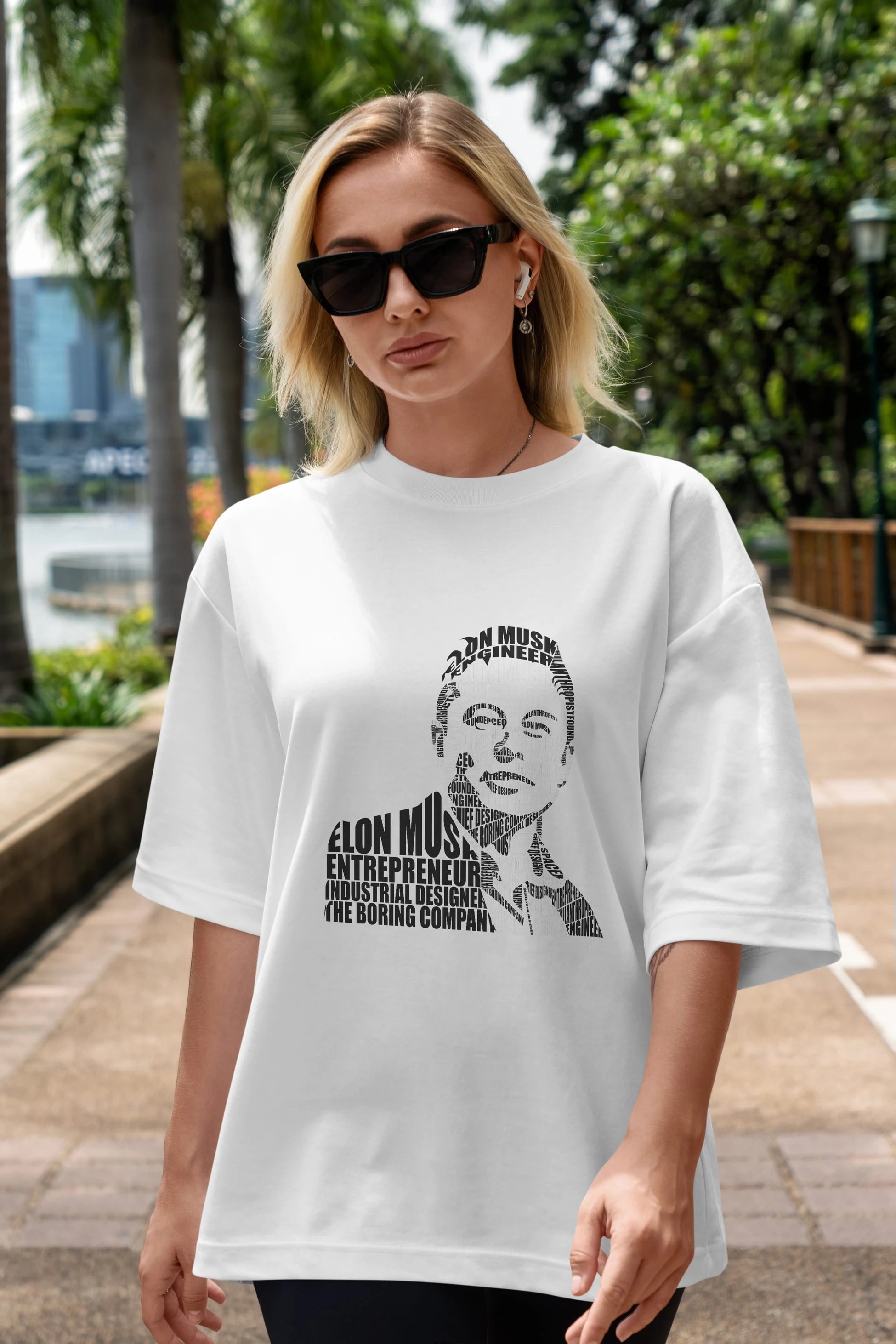 Elon Musk Calligram Ön Baskılı Oversize t-shirt %100 pamuk Erkek Kadın Unisex