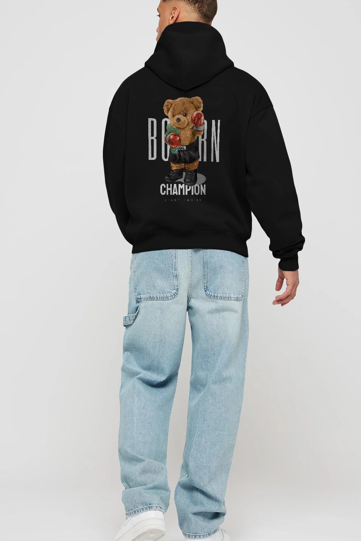 Teddy Bear Champion Arka Baskılı Hoodie Oversize Kapüşonlu Sweatshirt Erkek Kadın Unisex