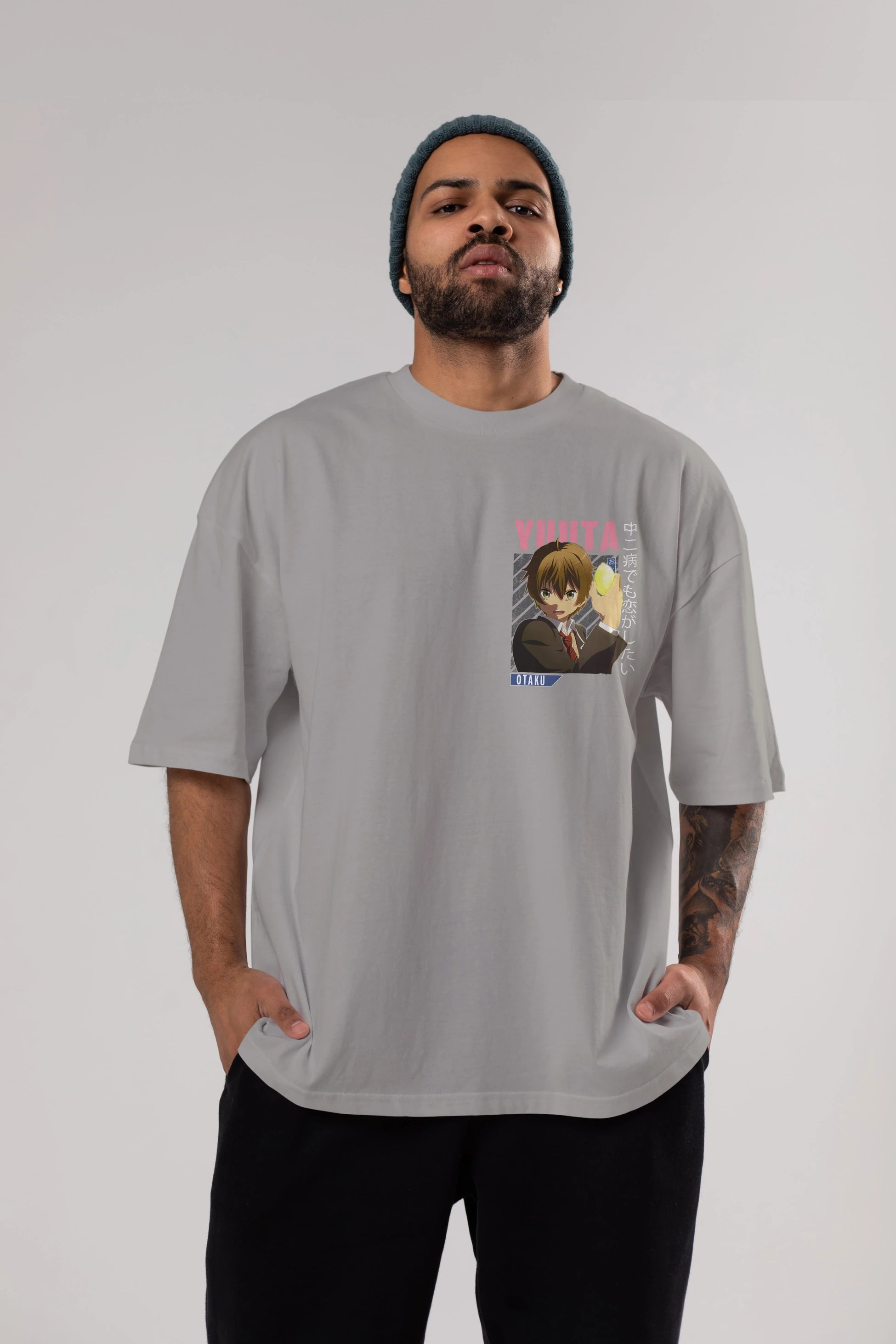 Yuuta Togashi 2 Ön Sol Baskılı Oversize t-shirt Erkek Kadın Unisex %100 Pamuk Bisiklet Yaka tişort