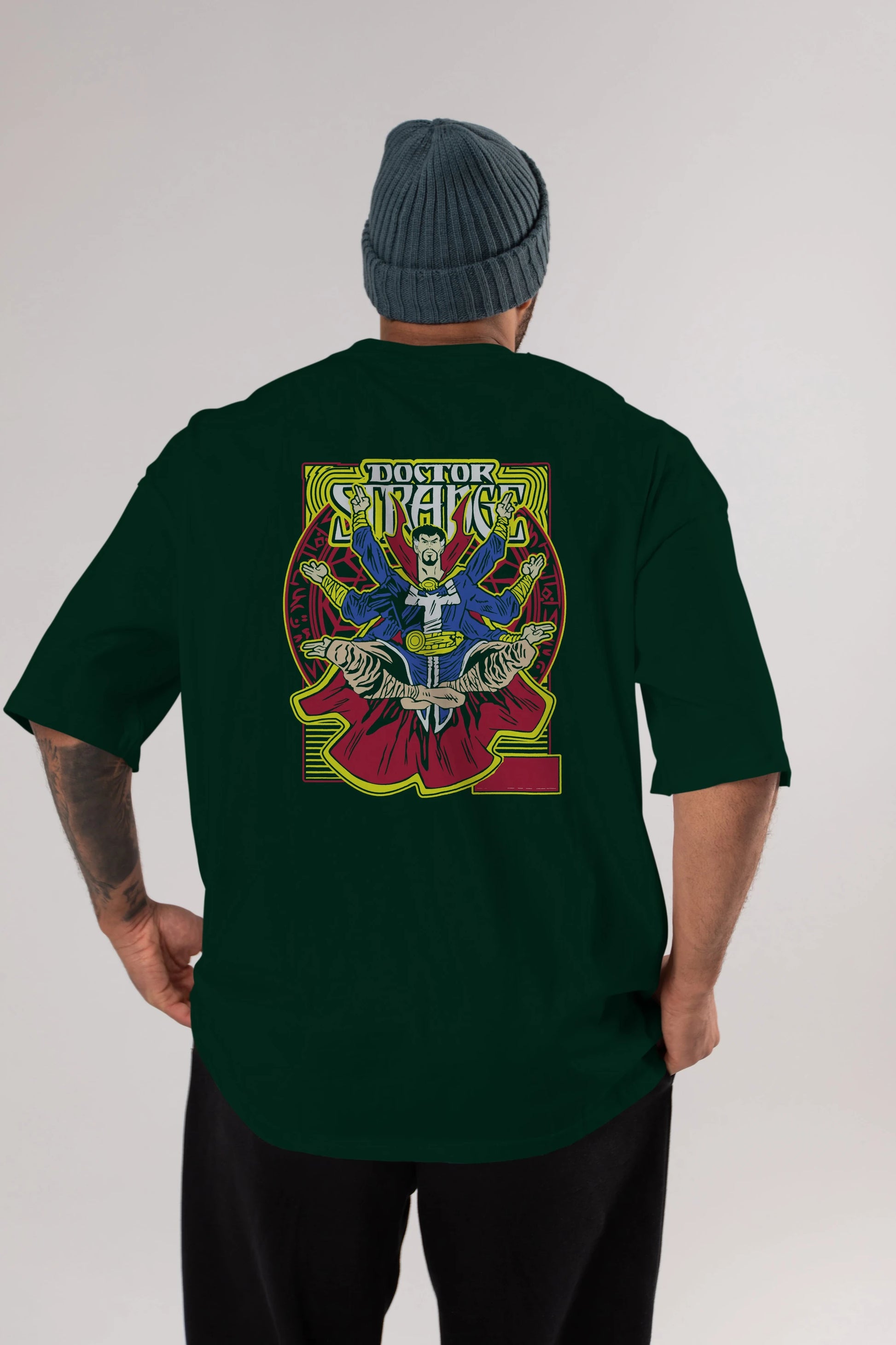 Doctor Strange (1) Arka Baskılı Oversize t-shirt Erkek Kadın Unisex %100 Pamuk Bisiklet Yaka tişort