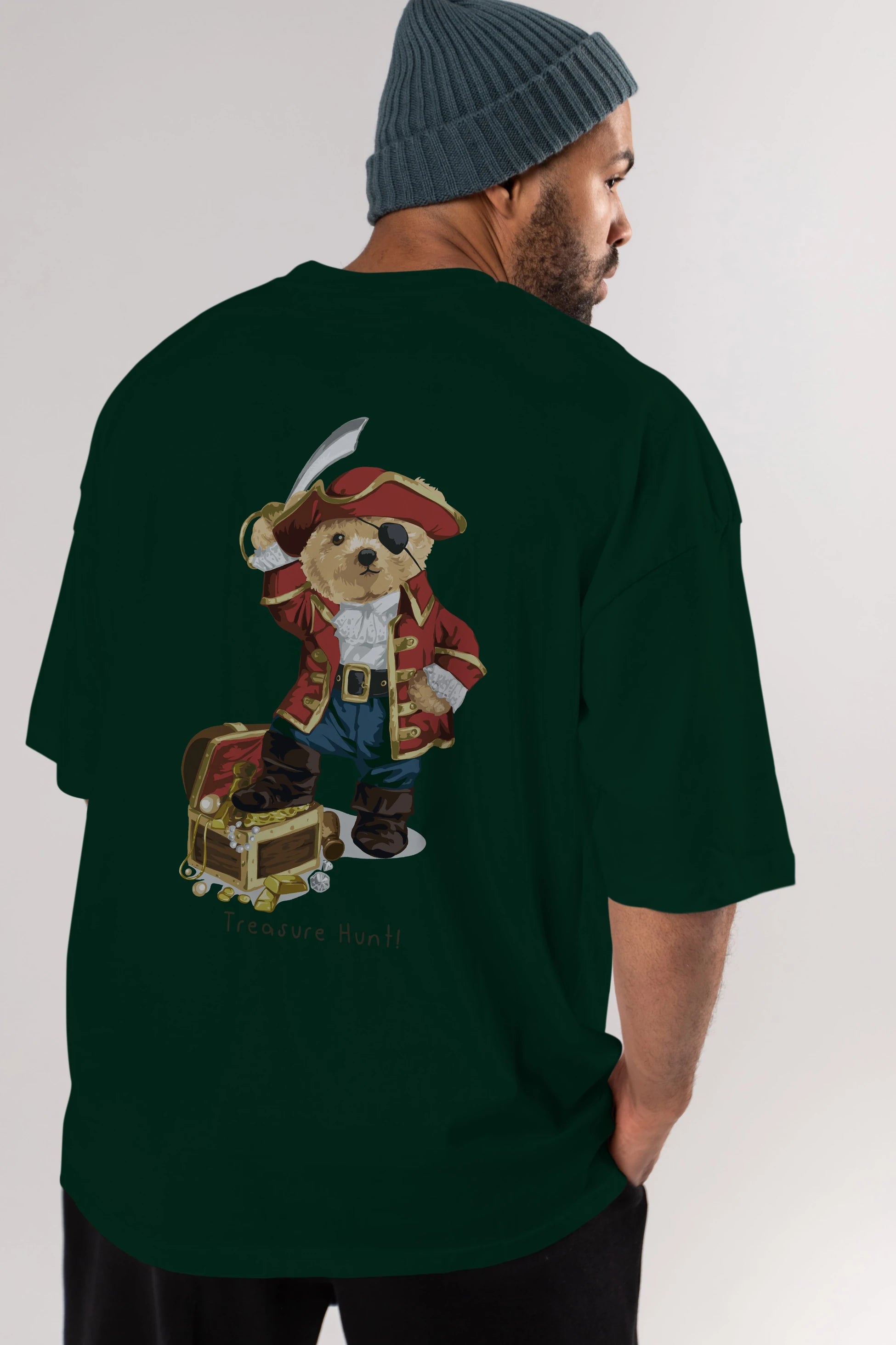 Teddy Bear Treasure Hunt Arka Baskılı Oversize t-shirt Erkek Kadın Unisex %100 Pamuk
