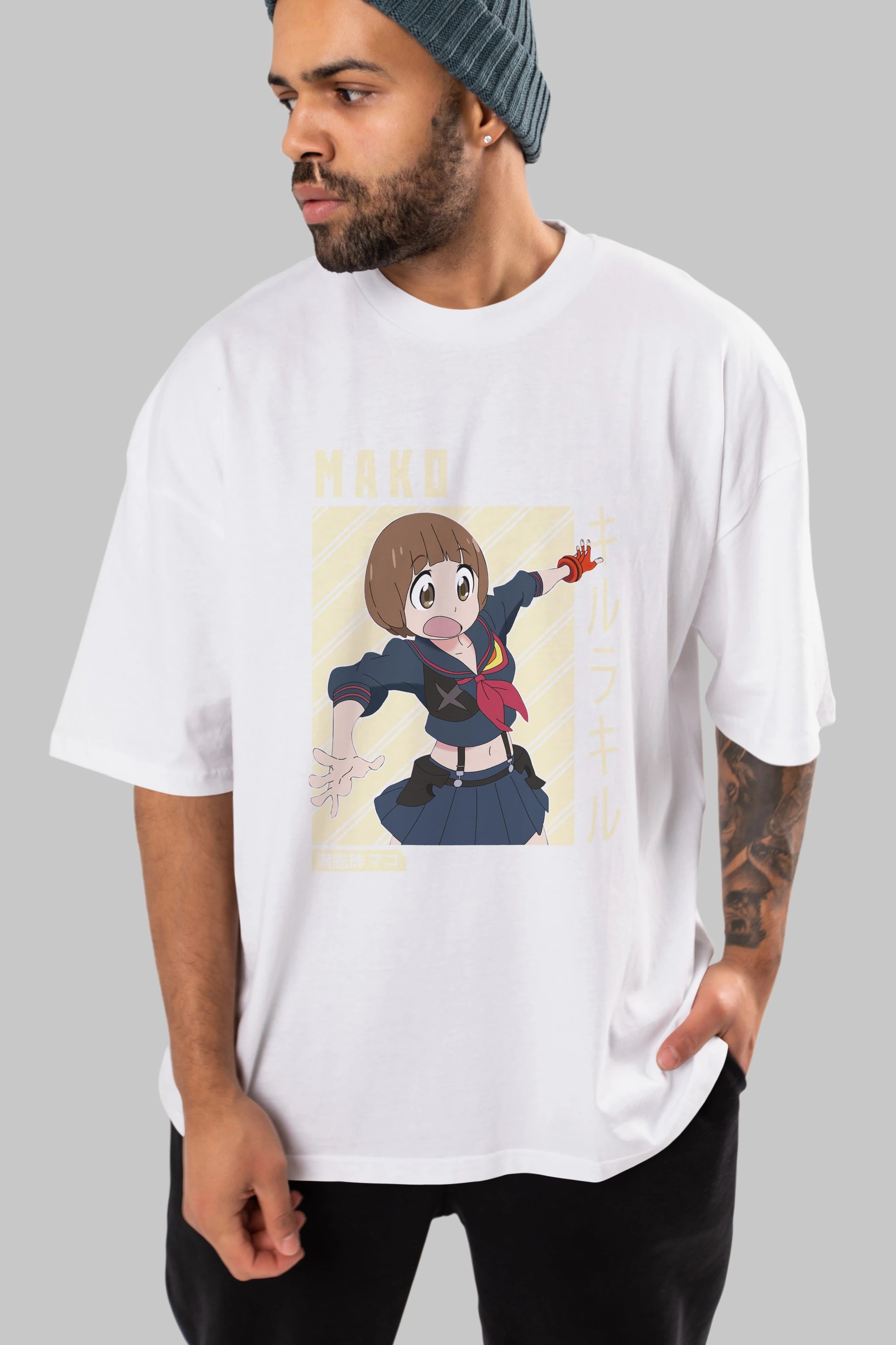 Mako Mankanshoku 1 Anime Ön Baskılı Oversize t-shirt %100 pamuk Erkek Kadın Unisex