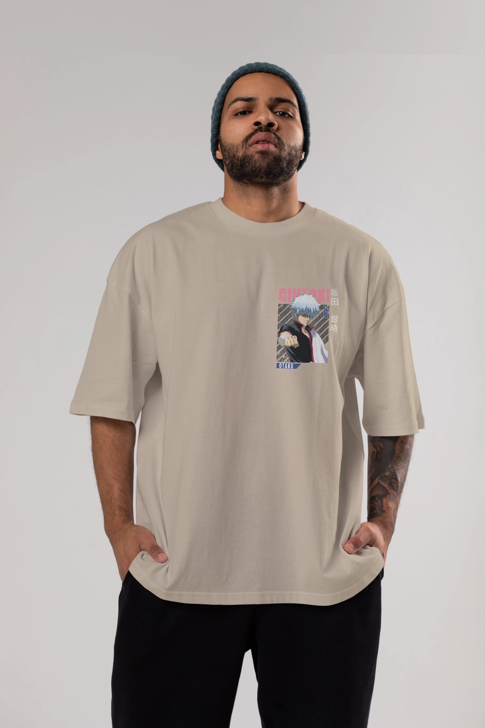 Gintoki Sakata GINTAMA 2 Ön Sol Baskılı Oversize t-shirt Erkek Kadın Unisex %100 Pamuk Bisiklet Yaka tişort