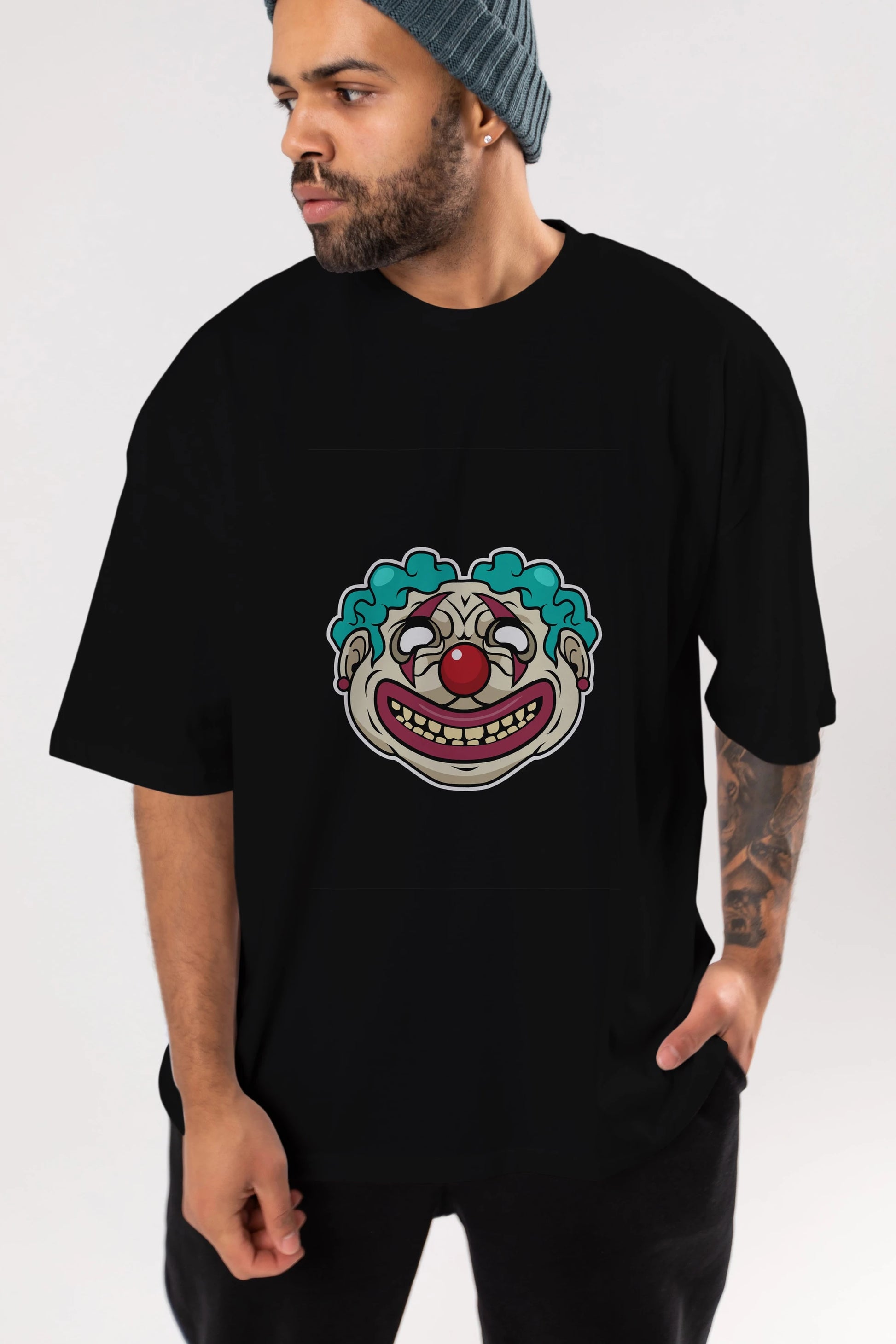 Clown Head Ön Baskılı Oversize t-shirt Erkek Kadın Unisex %100 Pamuk tişort
