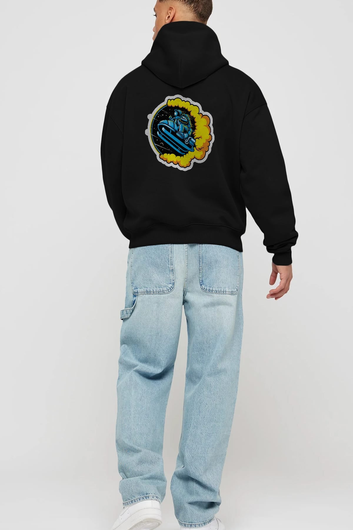 Astrojump with Snowmobile Sticker Arka Baskılı Hoodie Oversize Kapüşonlu Sweatshirt Erkek Kadın Unisex