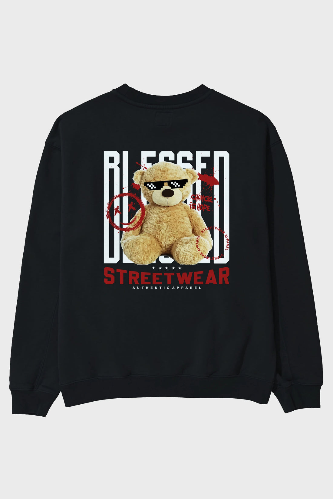 Blessed Bear Arka Baskılı Oversize Sweatshirt Erkek Kadın Unisex