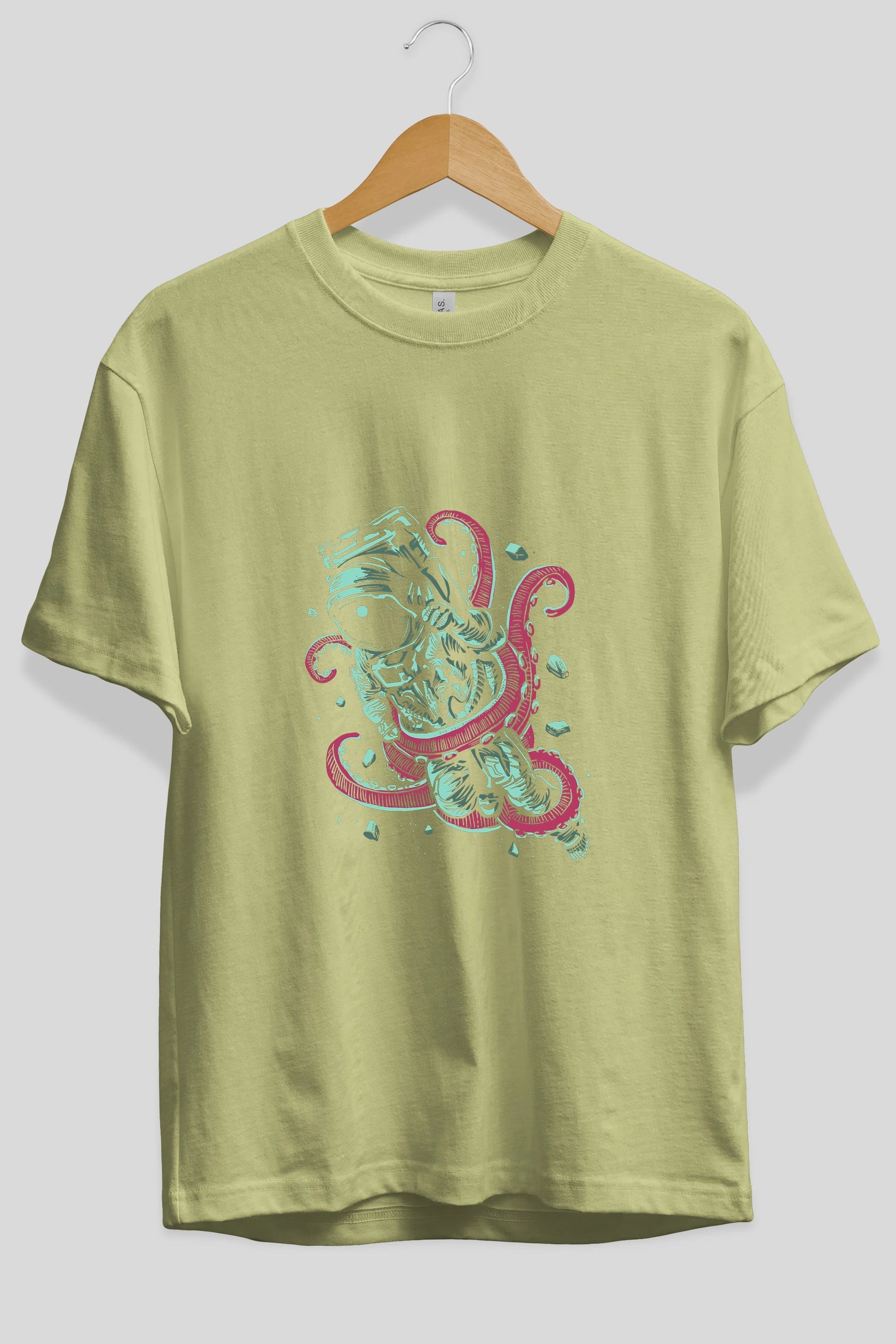Astronaut Octopus Ön Baskılı Oversize t-shirt Erkek Kadın Unisex %100 Pamuk tişort