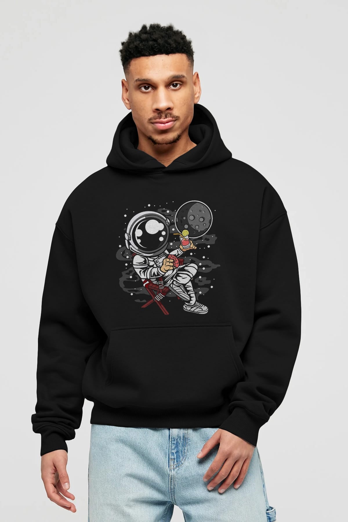 Holiday Astronaut Ön Baskılı Hoodie Oversize Kapüşonlu Sweatshirt Erkek Kadın Unisex