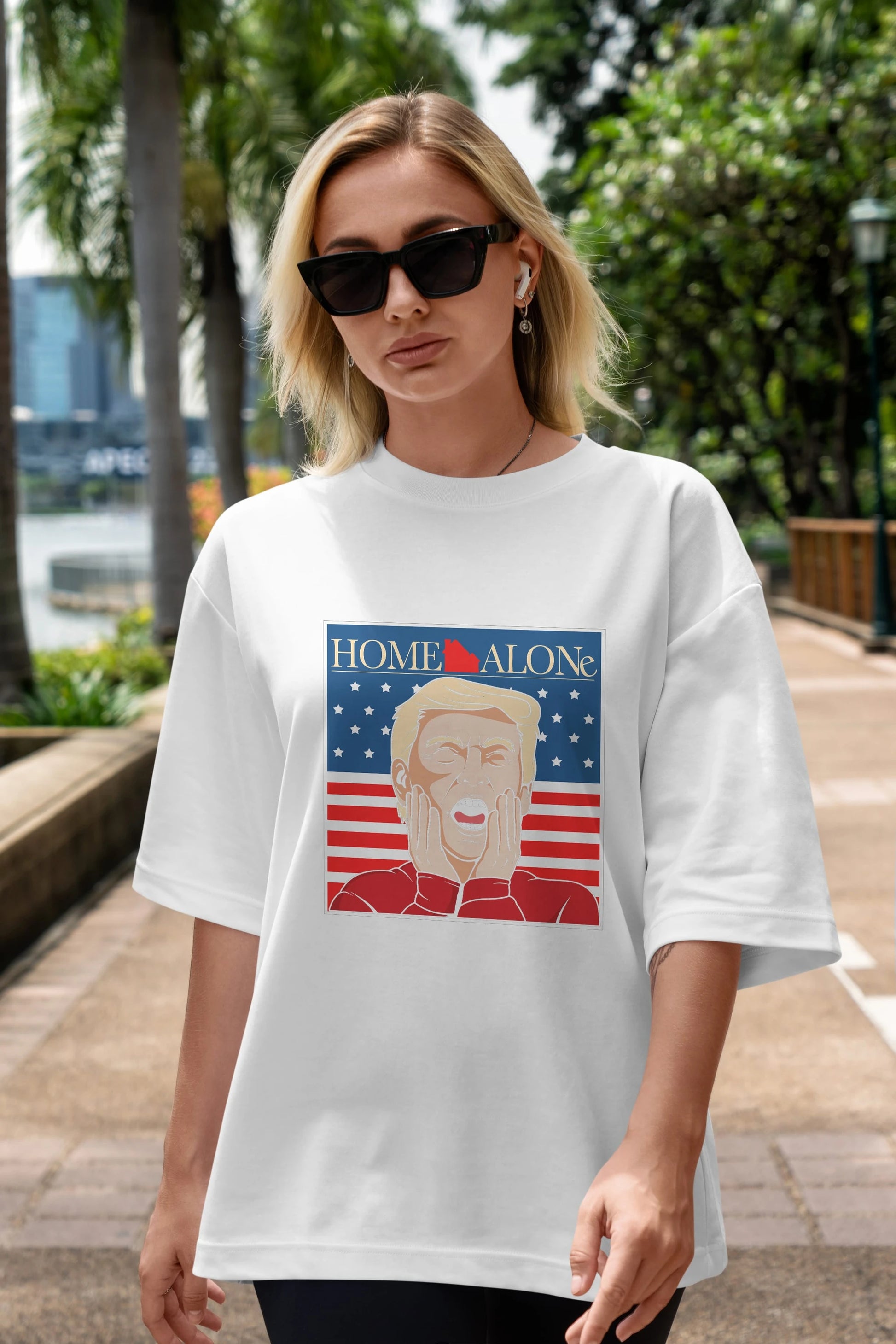 Home Alone Trump Ön Baskılı Oversize t-shirt Erkek Kadın Unisex %100 Pamuk tişort