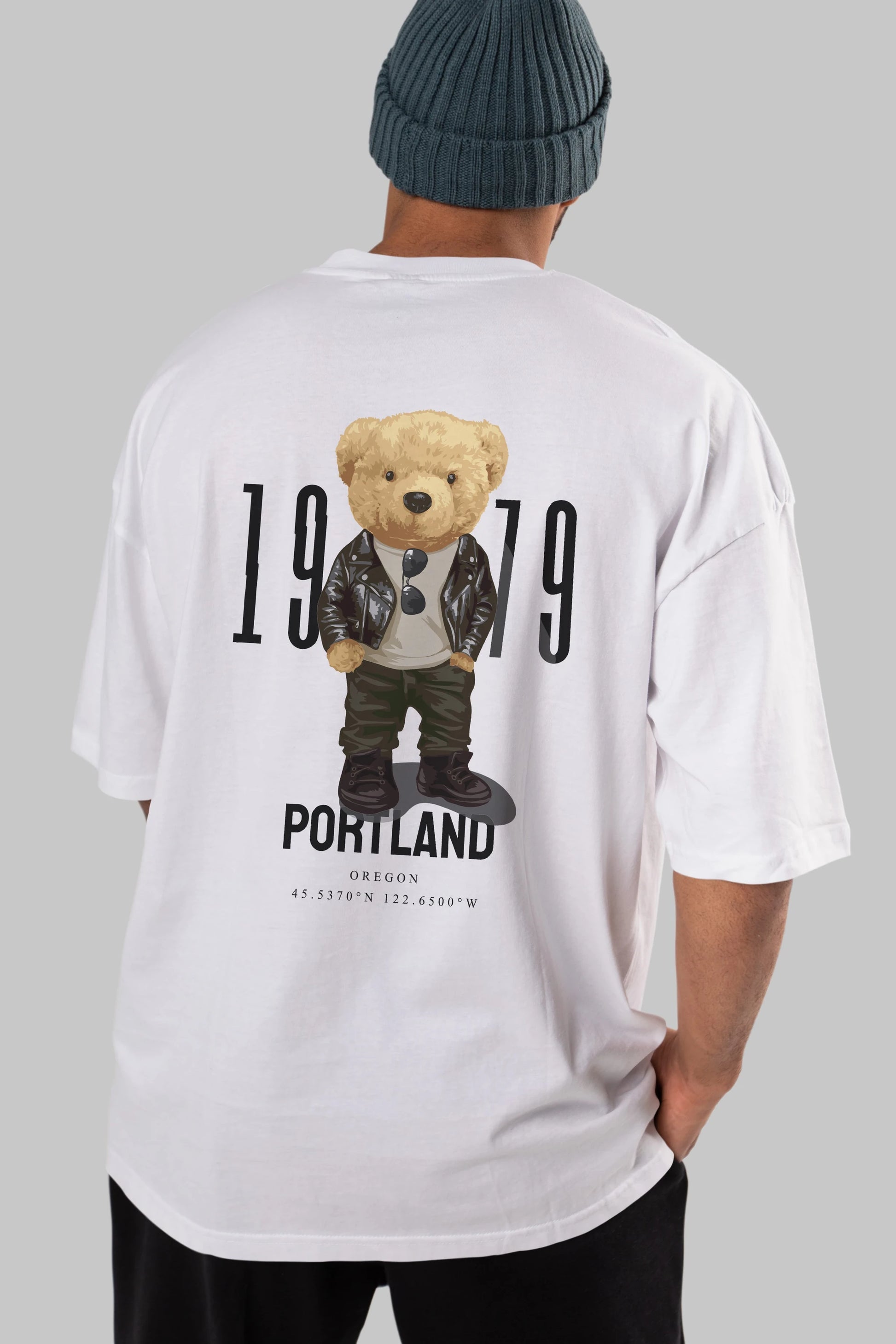 Teddy Bear Portland Arka Baskılı Oversize t-shirt Erkek Kadın Unisex %100 Pamuk
