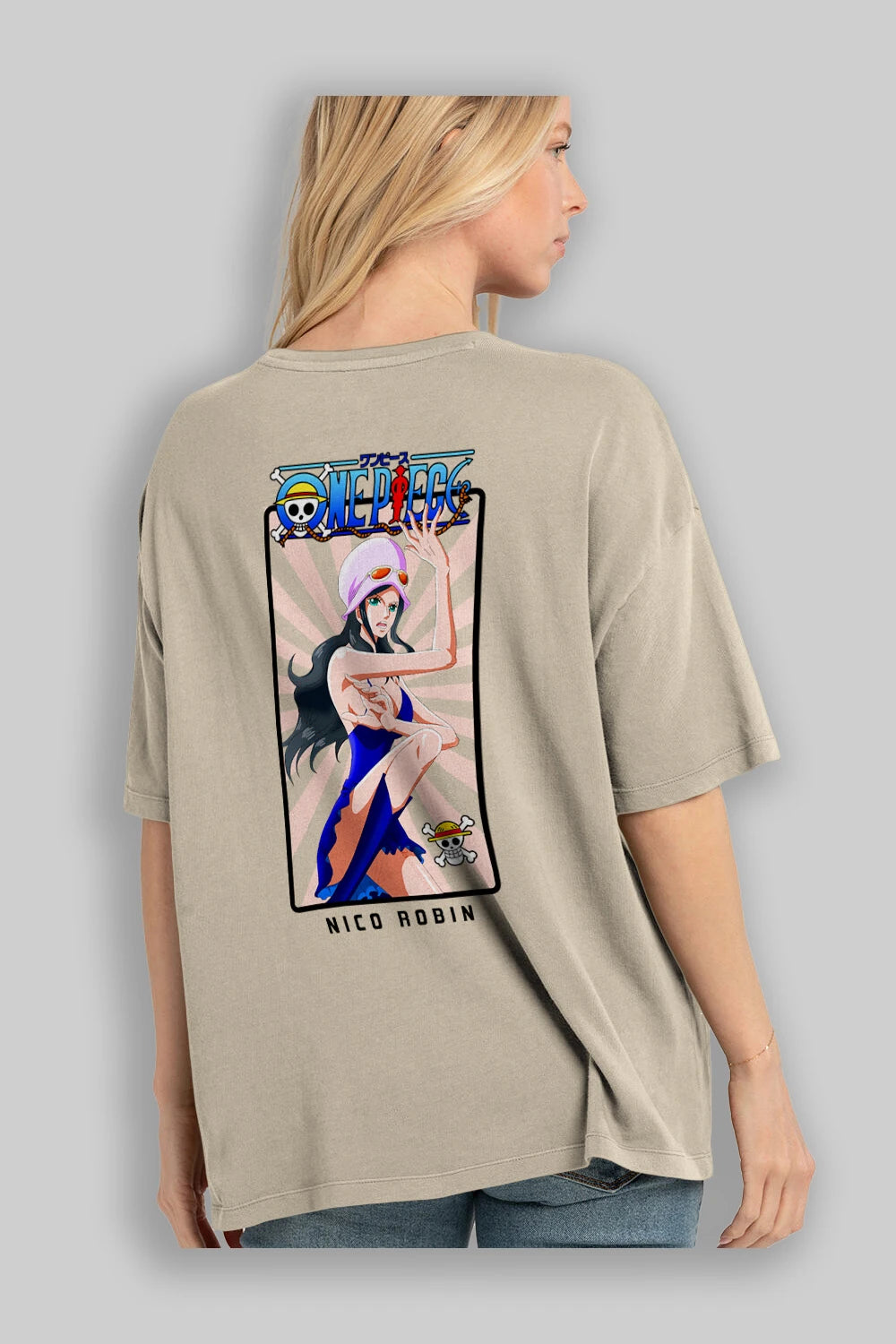 Nico Robin Anime Arka Baskılı Oversize t-shirt Erkek Kadın Unisex %100 pamuk tişort