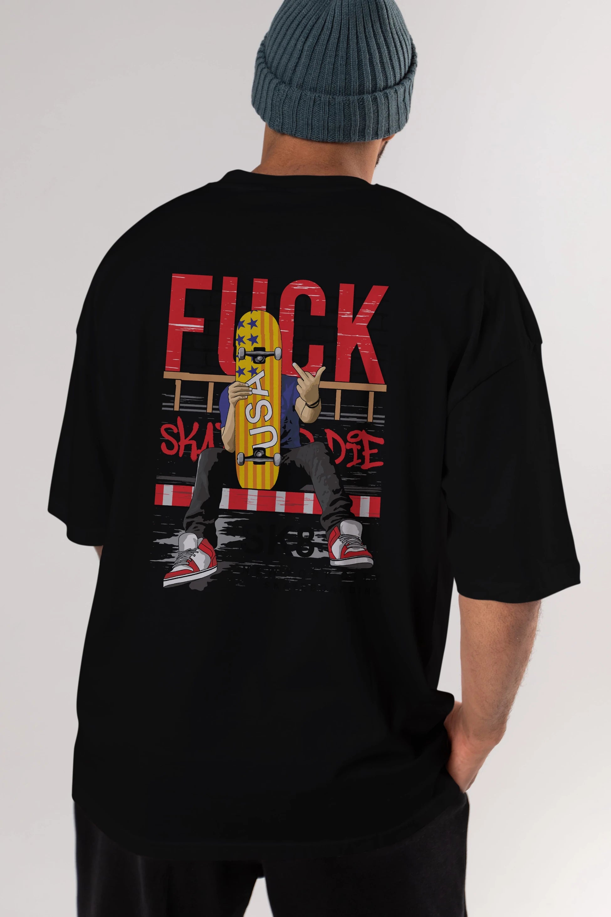 Skate or Die Arka Baskılı Oversize t-shirt Erkek Kadın Unisex