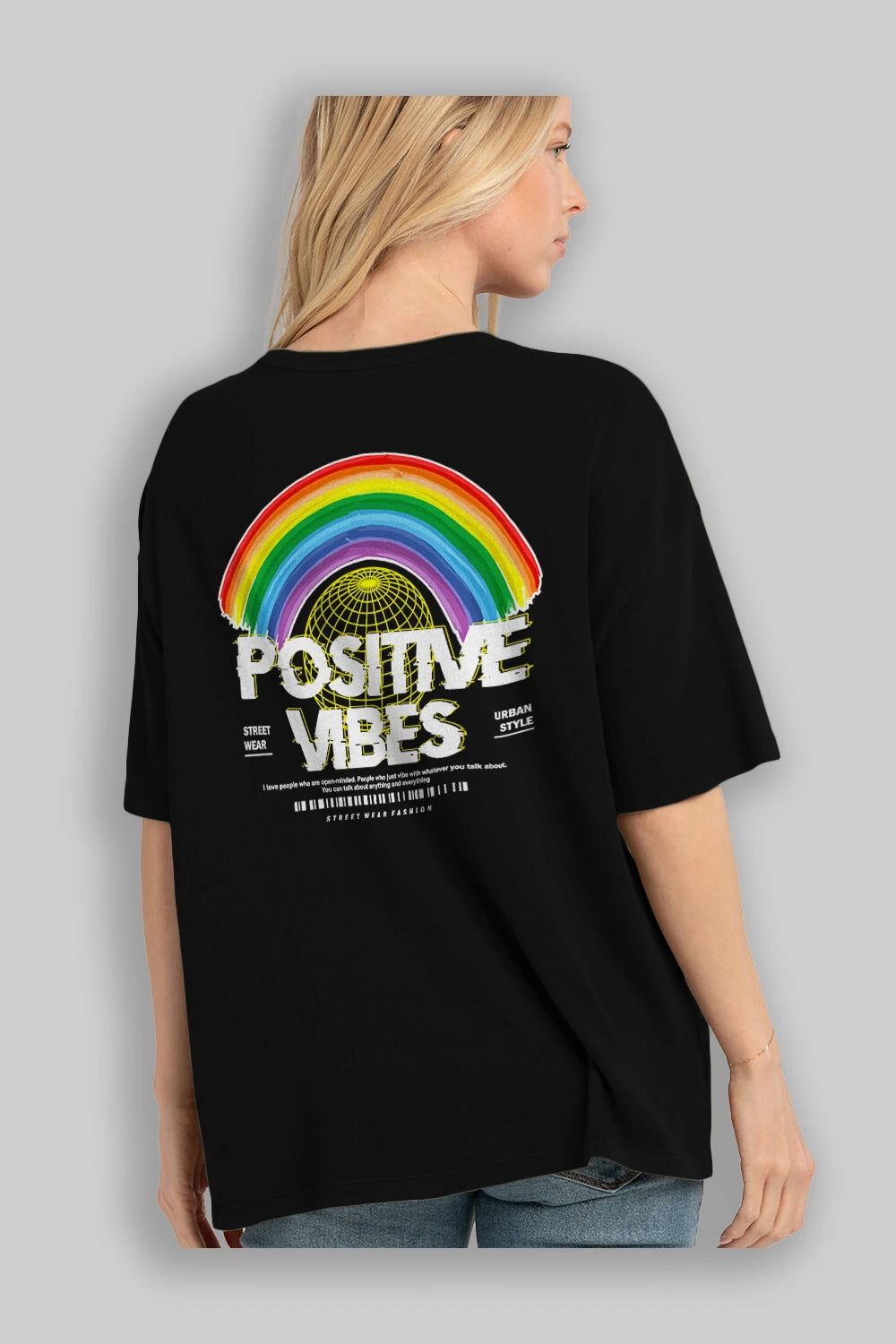 Positive Vibes Arka Baskılı Oversize t-shirt Erkek Kadın Unisex