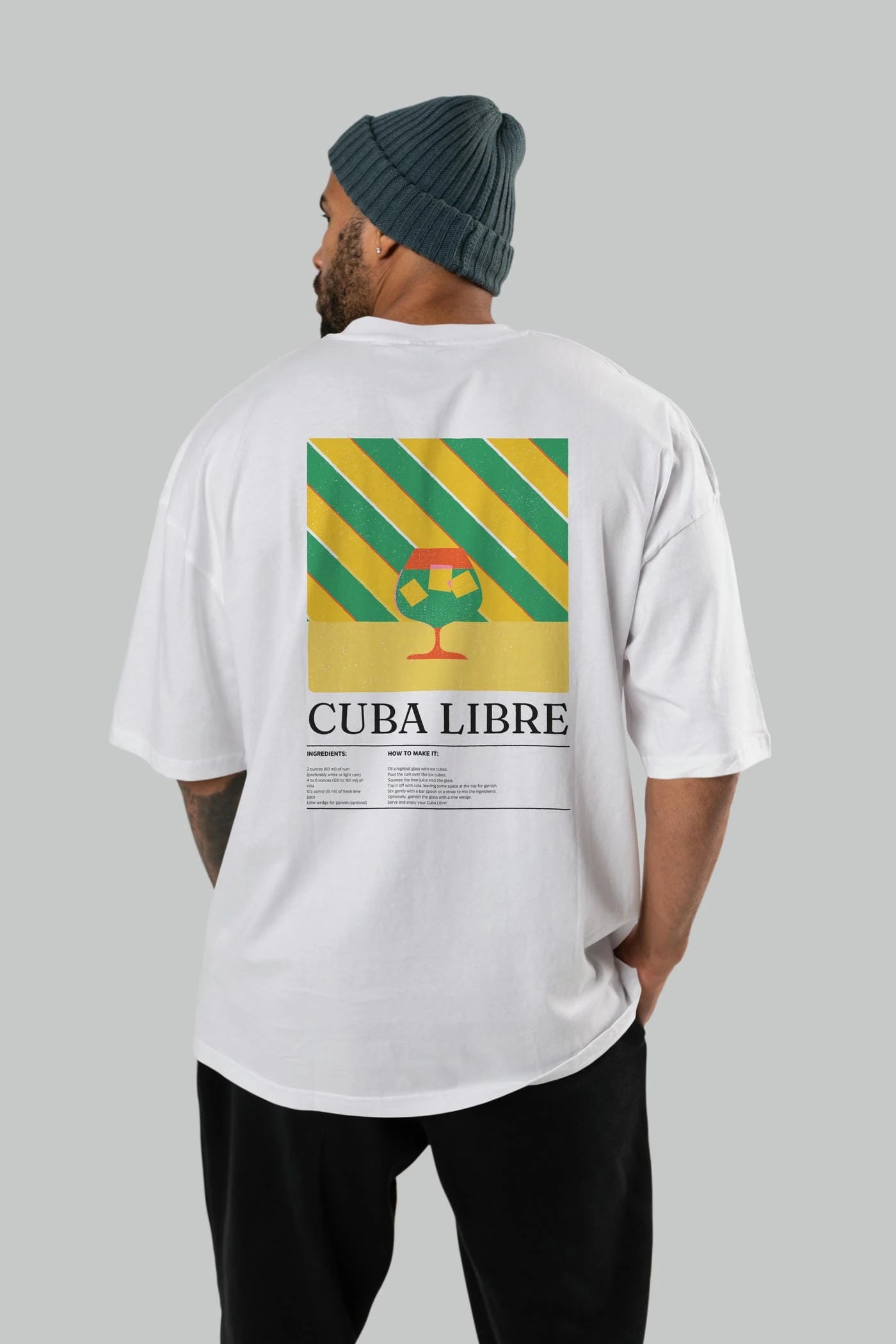 Cuba Libre Kokteyl Serisi Arka Baskılı Oversize t-shirt Erkek Kadın %100 Pamuk Bisiklet Yaka tişort
