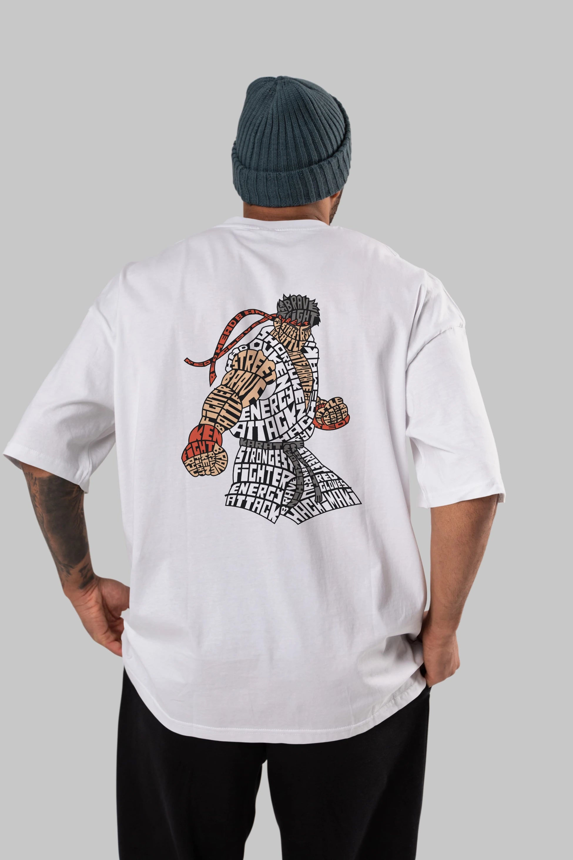 Hadouken Arka Baskılı Oversize t-shirt %100 pamuk Erkek Kadın Unisex