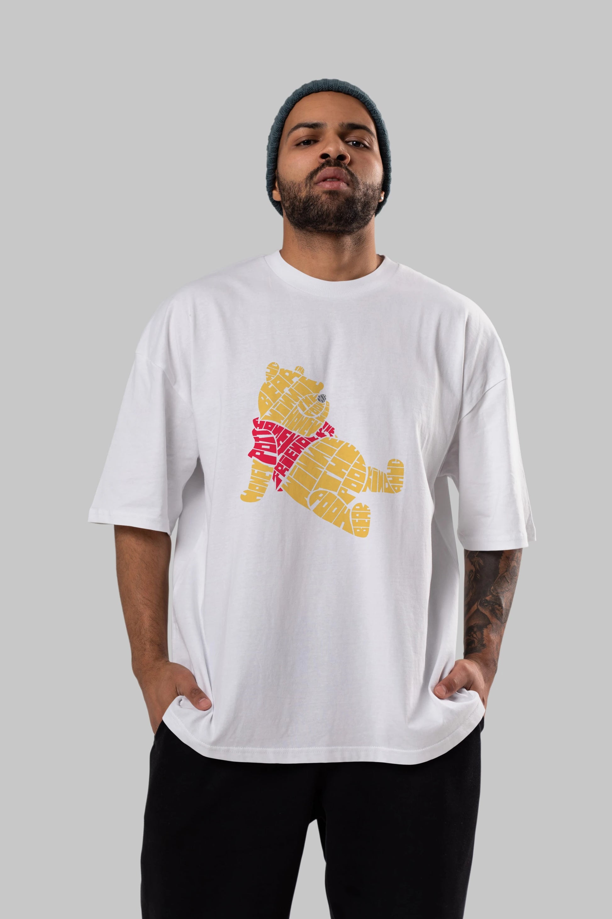 Winnie The Pooh Ön Baskılı Oversize t-shirt %100 pamuk Erkek Kadın Unisex