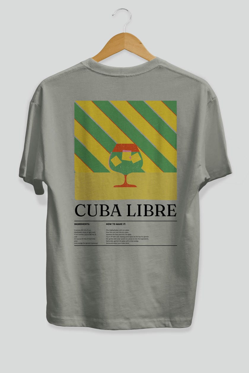 Cuba Libre Kokteyl Serisi Arka Baskılı Oversize t-shirt Erkek Kadın %100 Pamuk Bisiklet Yaka tişort