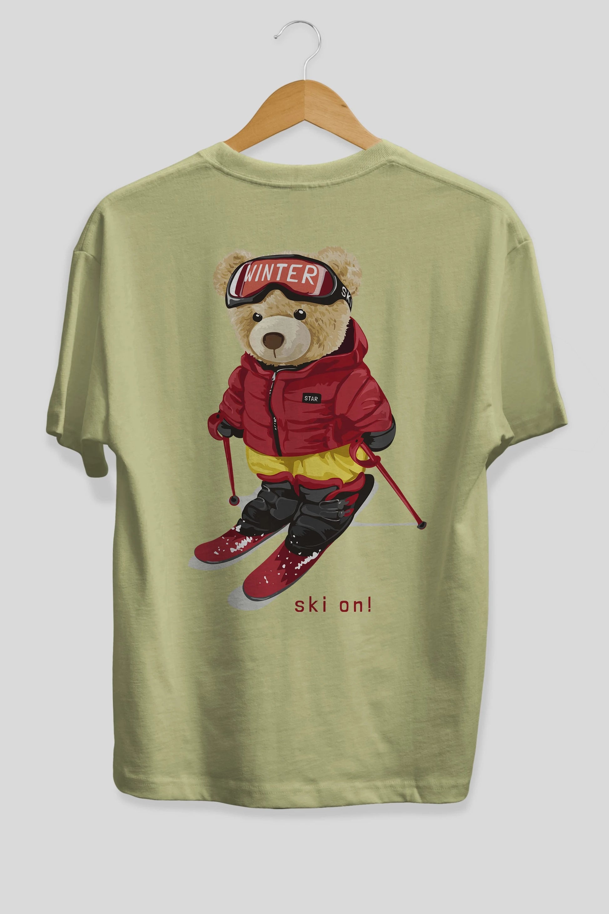 Teddy Bear Ski On Arka Baskılı Oversize t-shirt Erkek Kadın Unisex %100 Pamuk