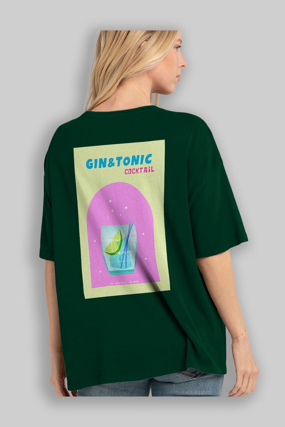 Gin Tonic Cocktail Arka Baskılı Oversize t-shirt Erkek Kadın Unisex %100 Pamuk Bisiklet Yaka tişort