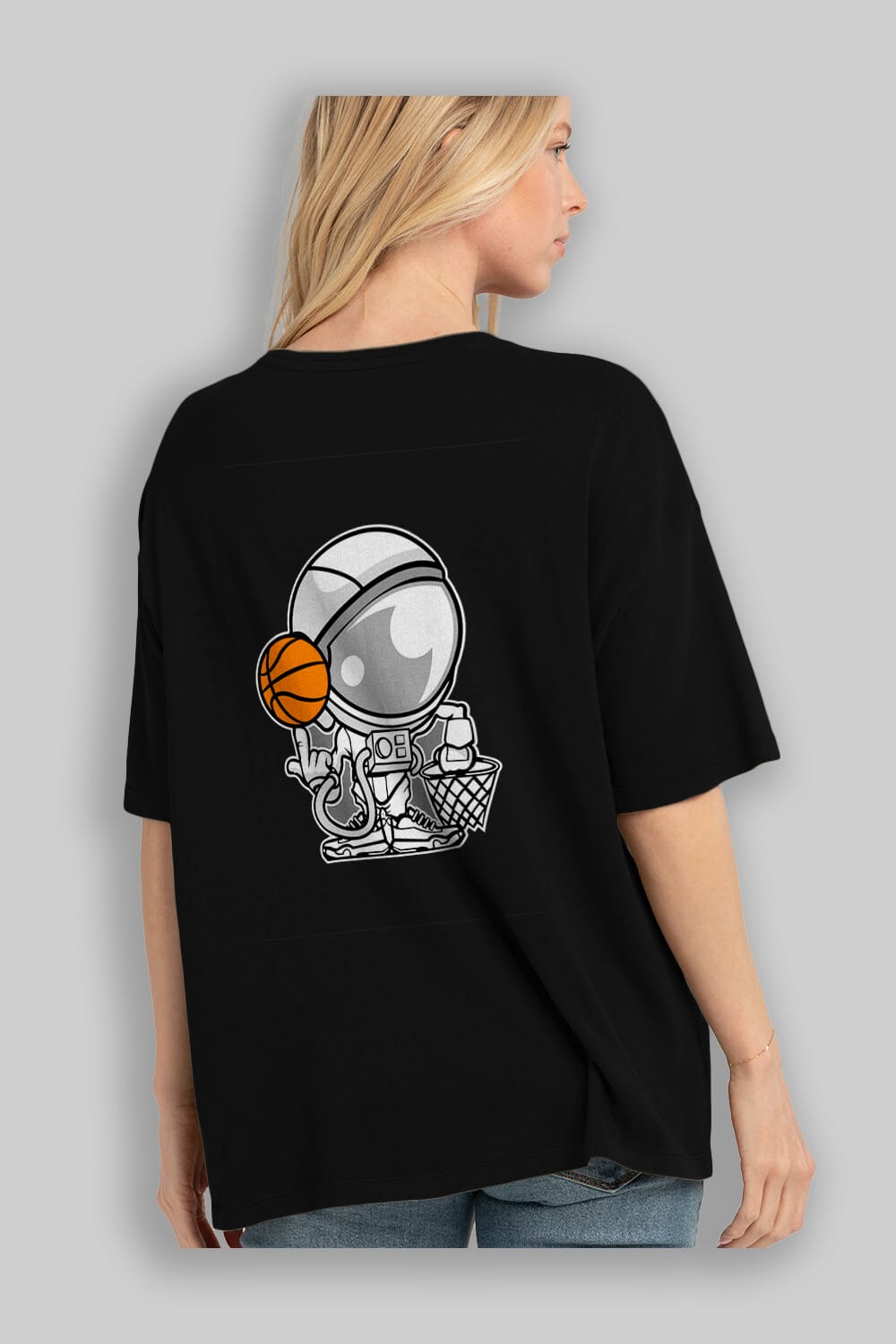 Astronaut Basketball Arka Baskılı Oversize t-shirt Erkek Kadın Unisex %100 Pamuk tişort