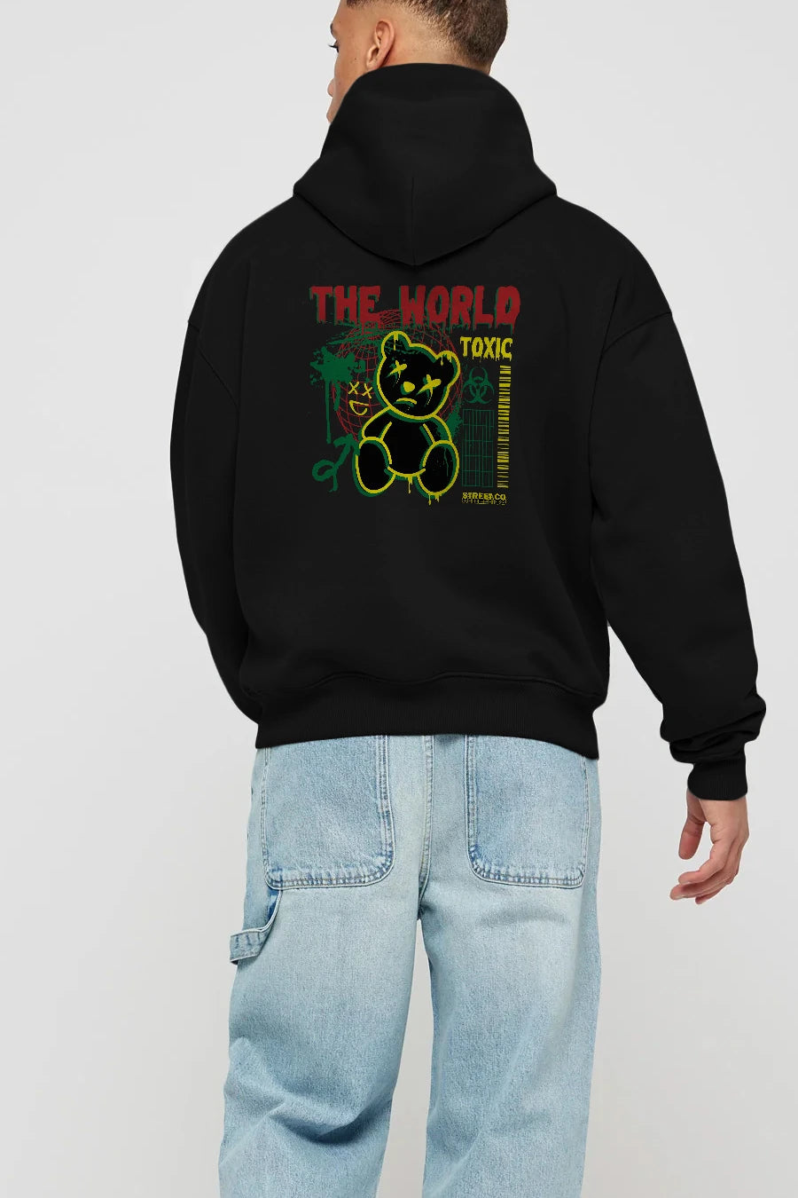 The World Toxic Bear Arka Baskılı Hoodie Oversize Kapüşonlu Sweatshirt Erkek Kadın Unisex