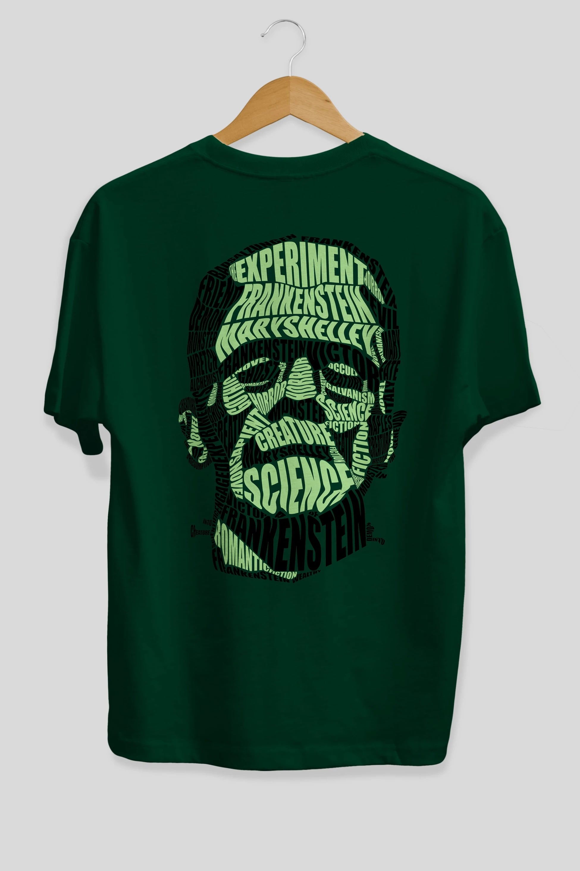 Frankenstein Calligram Arka Baskılı Oversize t-shirt %100 pamuk Erkek Kadın Unisex