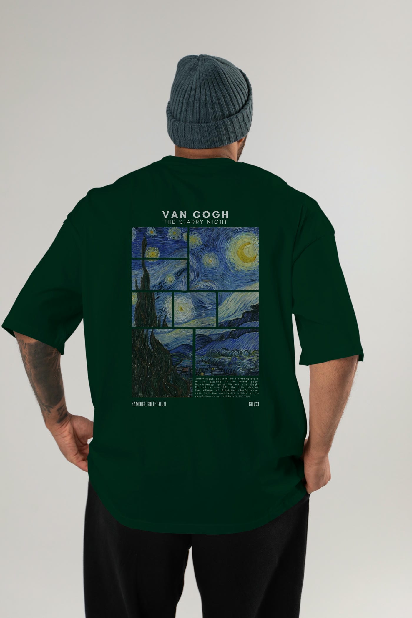 Van Gogh The Starry Night Arka Baskılı Oversize t-shirt Erkek Kadın Bisiklet Yaka Pamuk tişort