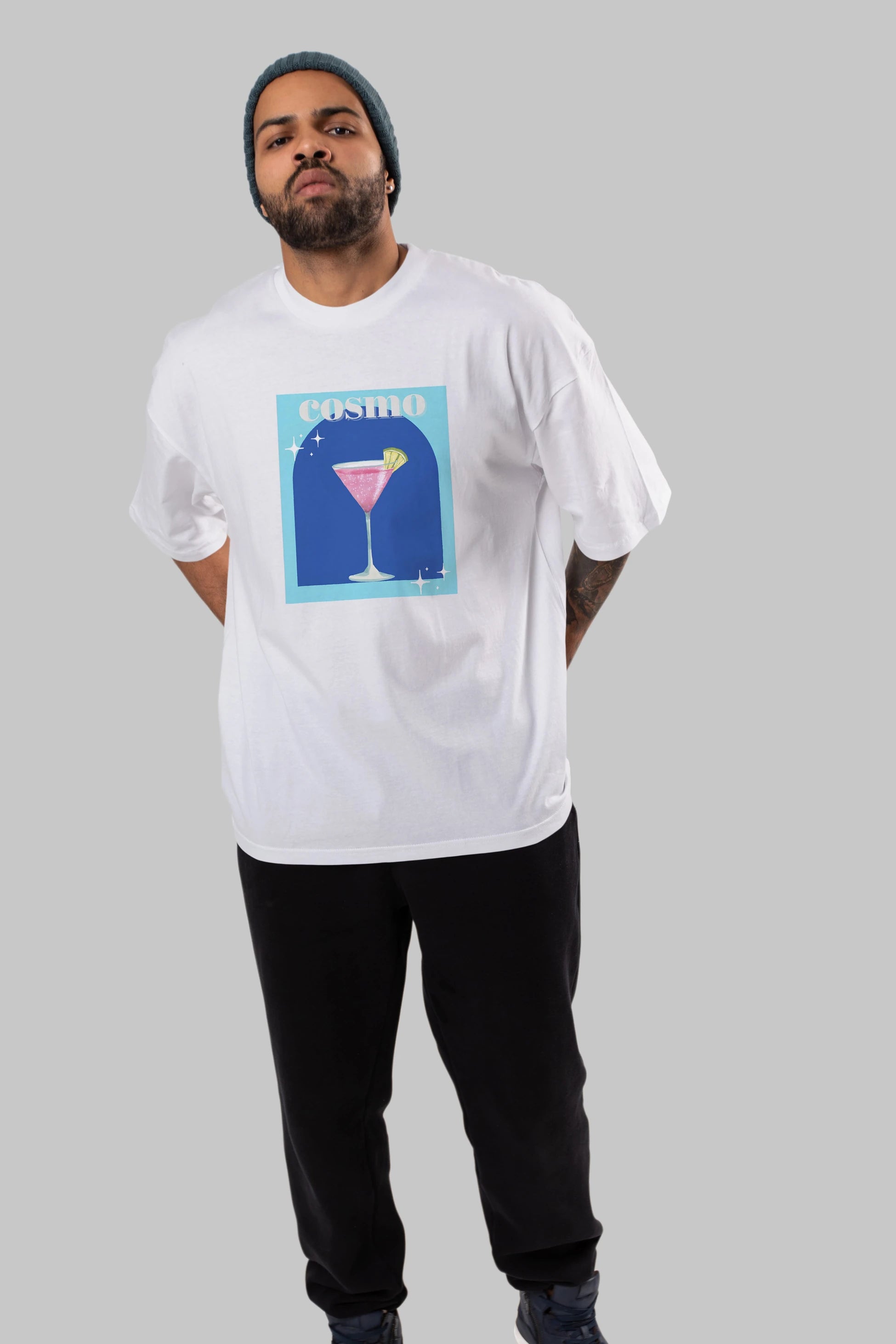 Cosmopolitan 2 Ön Baskılı Oversize t-shirt Erkek Kadın Unisex %100 Pamuk Bisiklet Yaka tişort