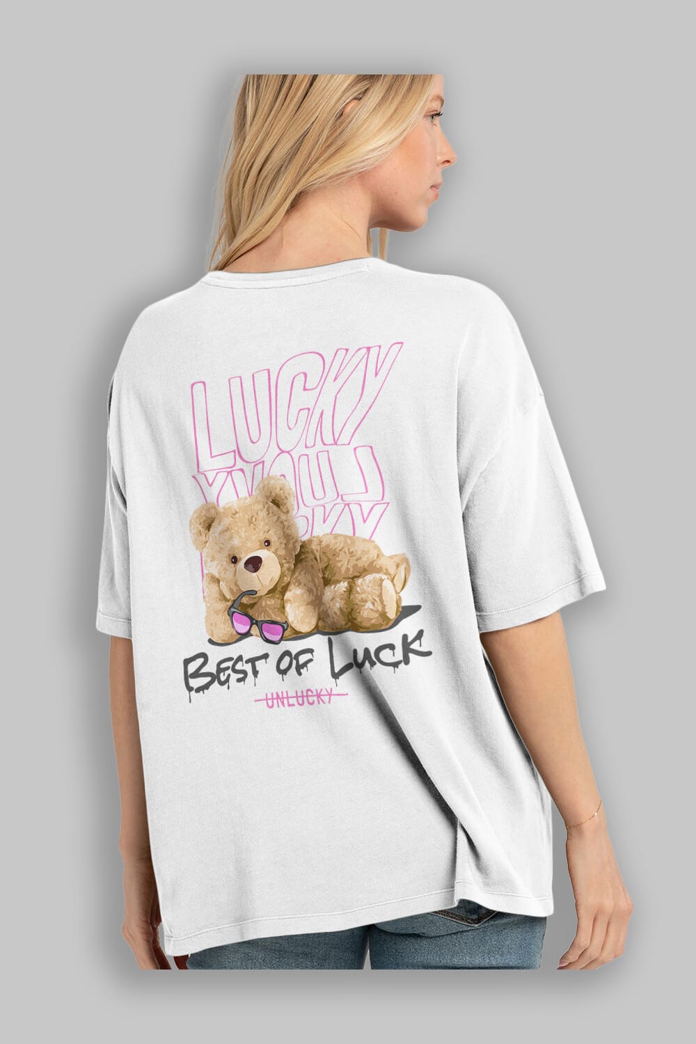 Best of Lucky Bear Arka Baskılı Oversize t-shirt Erkek Kadın Unisex