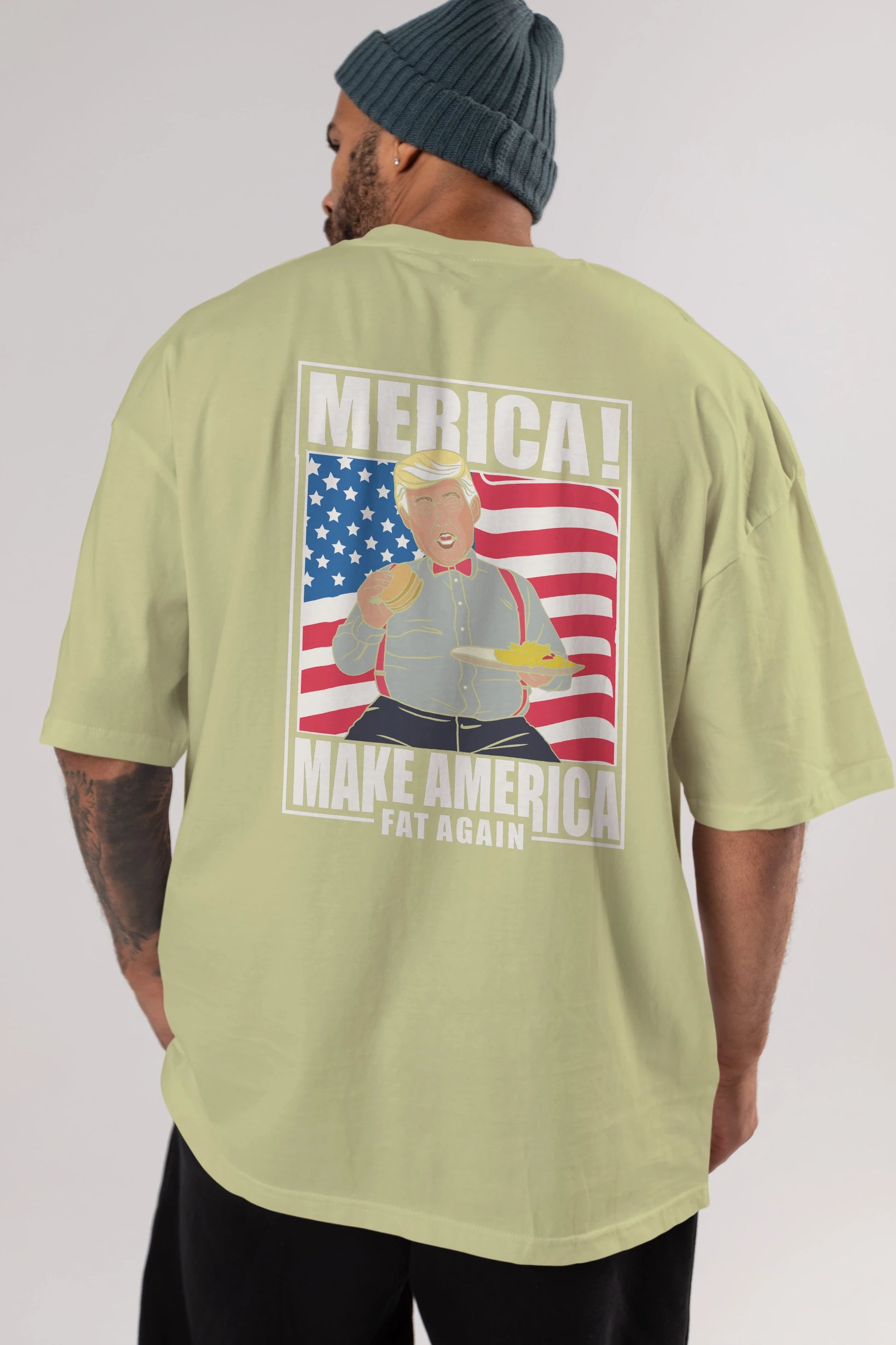 Trump Burger Arka Baskılı Oversize t-shirt Erkek Kadın Unisex %100 Pamuk tişort