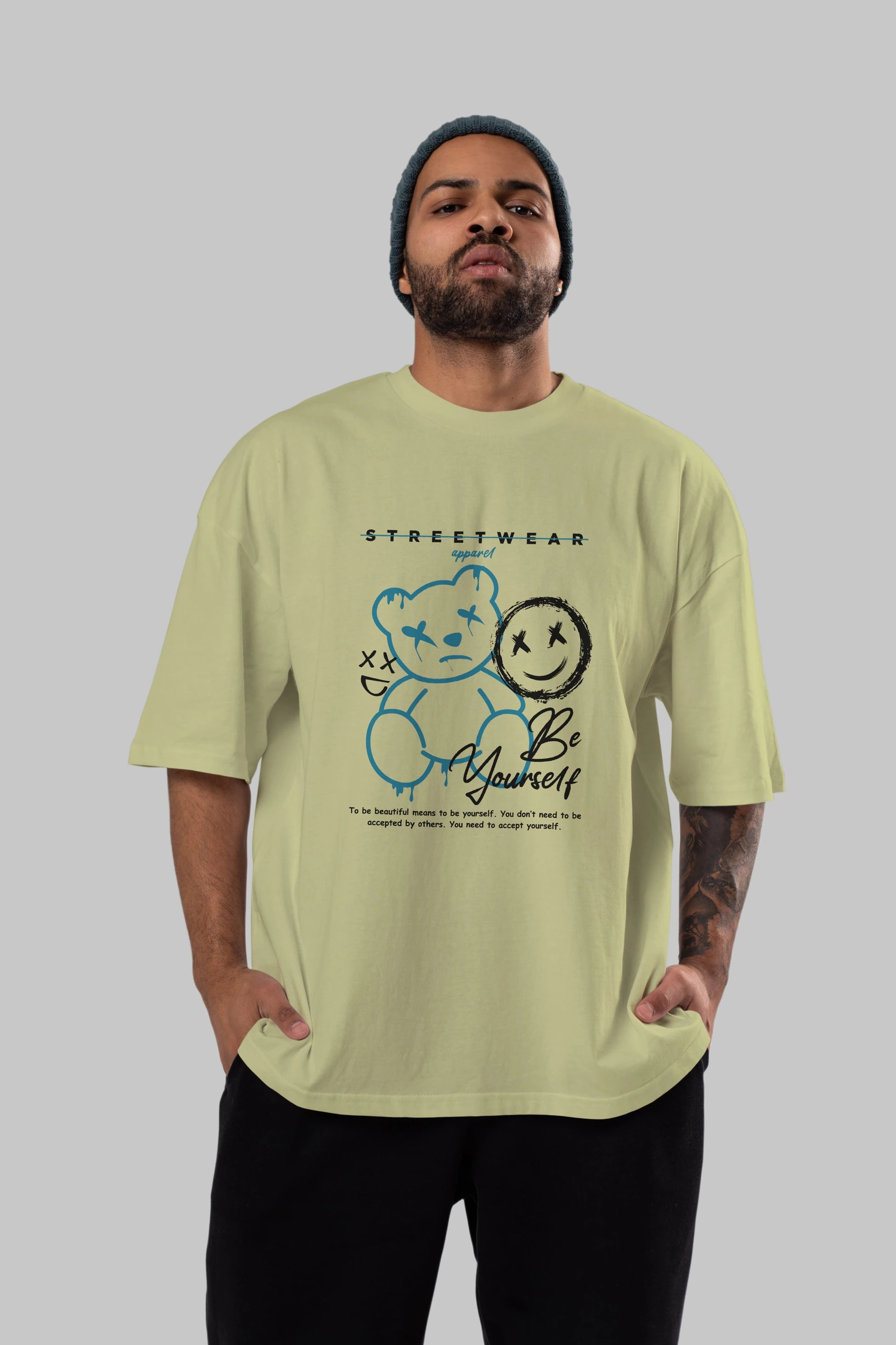 Be Yourself Bear Ön Baskılı Oversize t-shirt Erkek Kadın Unisex