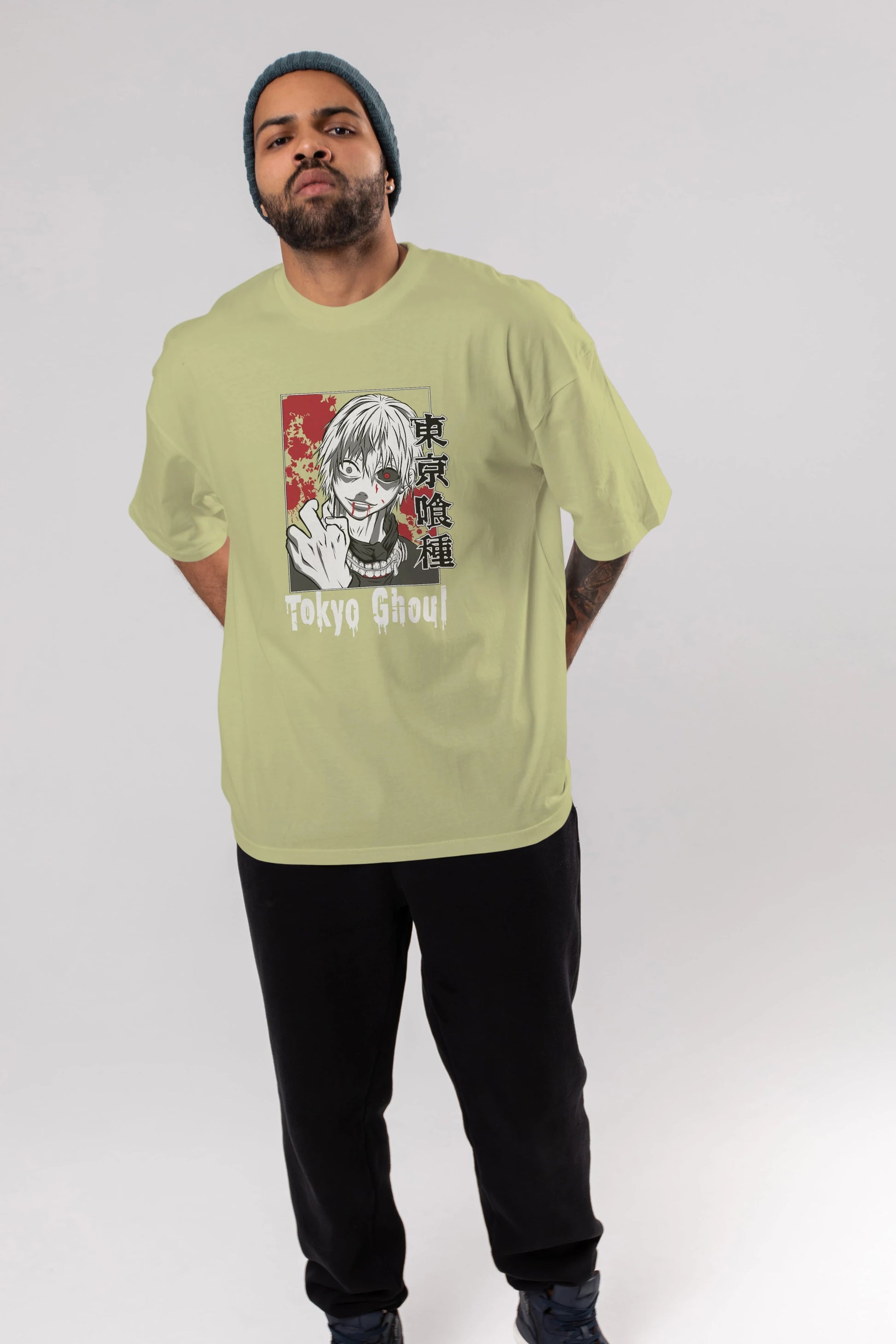 Kaneki Ken TOKYO GHOUL Anime Ön Baskılı Oversize t-shirt %100 pamuk Erkek Kadın Unisex
