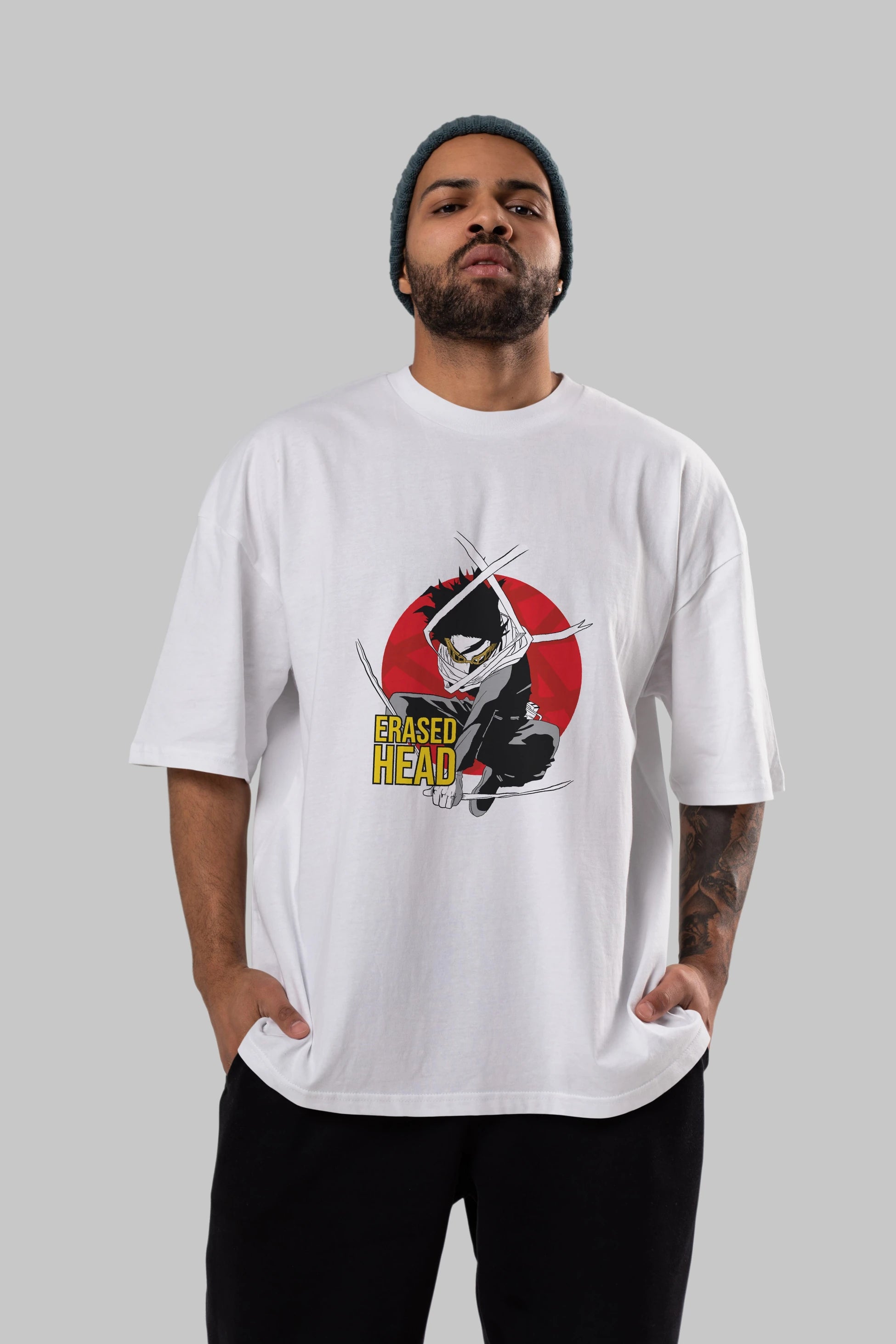 Erased Head Anime Ön Baskılı Oversize t-shirt %100 pamuk Erkek Kadın Unisex