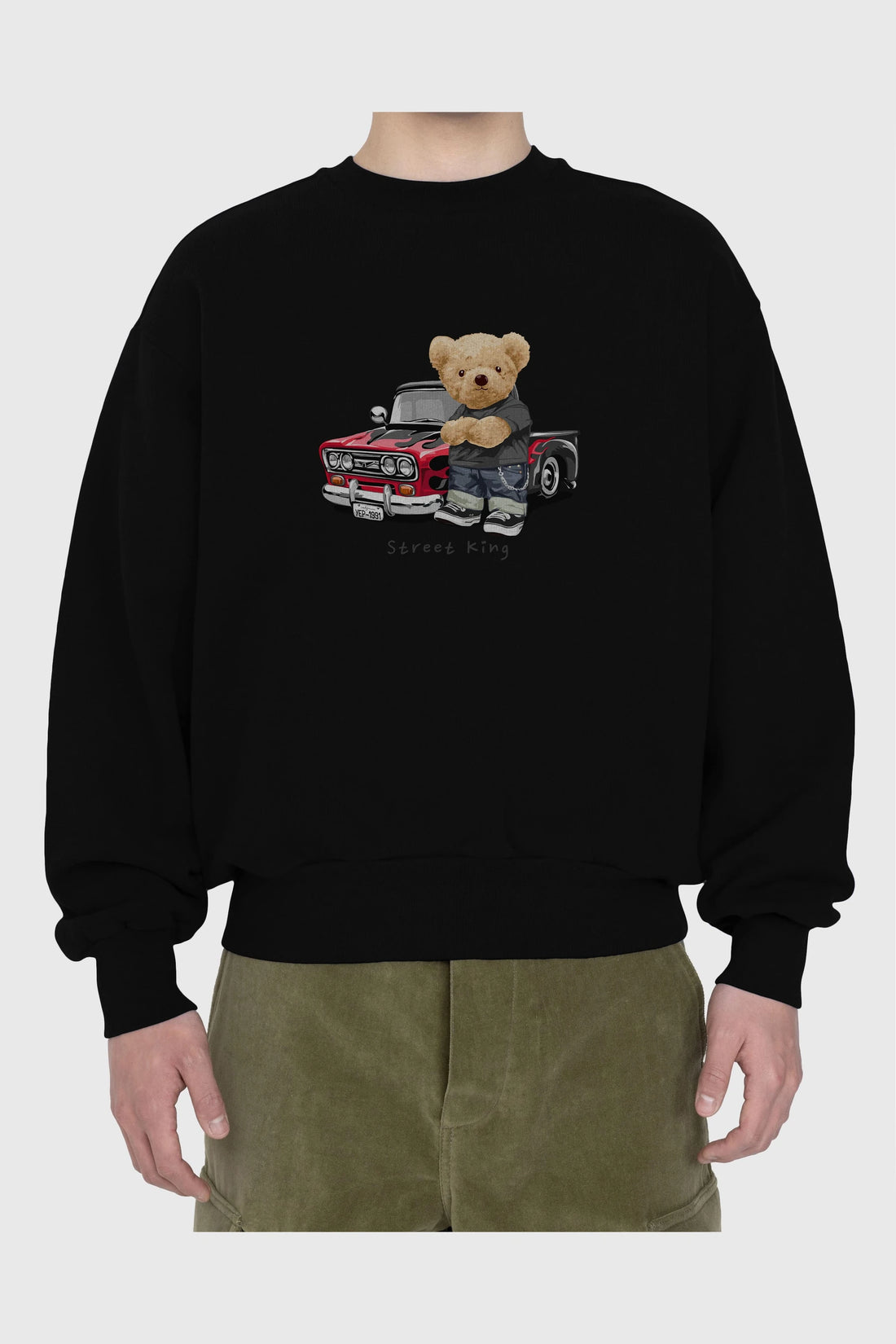 Teddy Bear Street King Ön Baskılı Oversize Sweatshirt Erkek Kadın Unisex