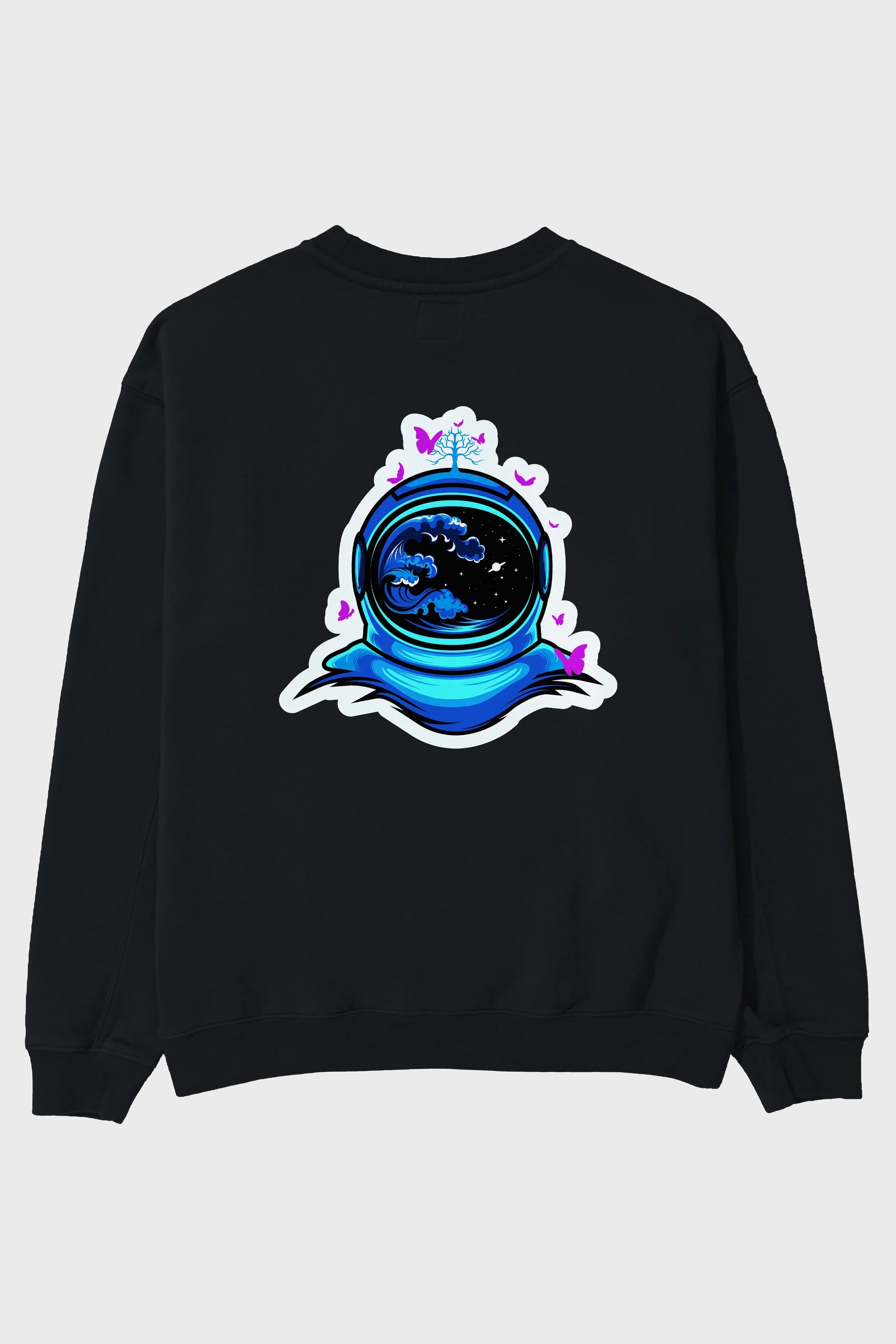 Astronaut and Butterfly Sticker Arka Baskılı Oversize Sweatshirt Erkek Kadın Unisex