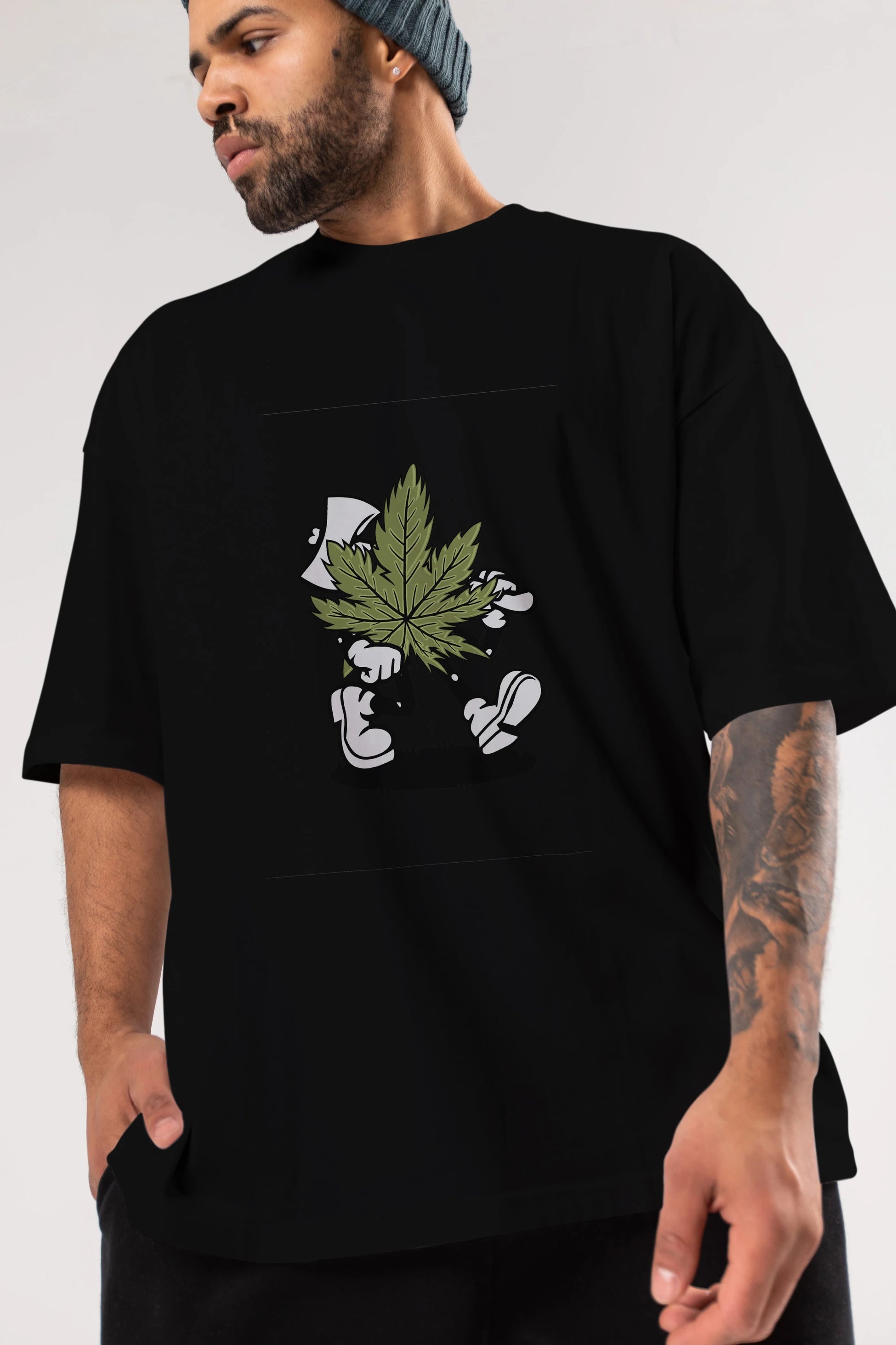 Weed Ön Baskılı Oversize t-shirt Erkek Kadın Unisex %100 Pamuk tişort