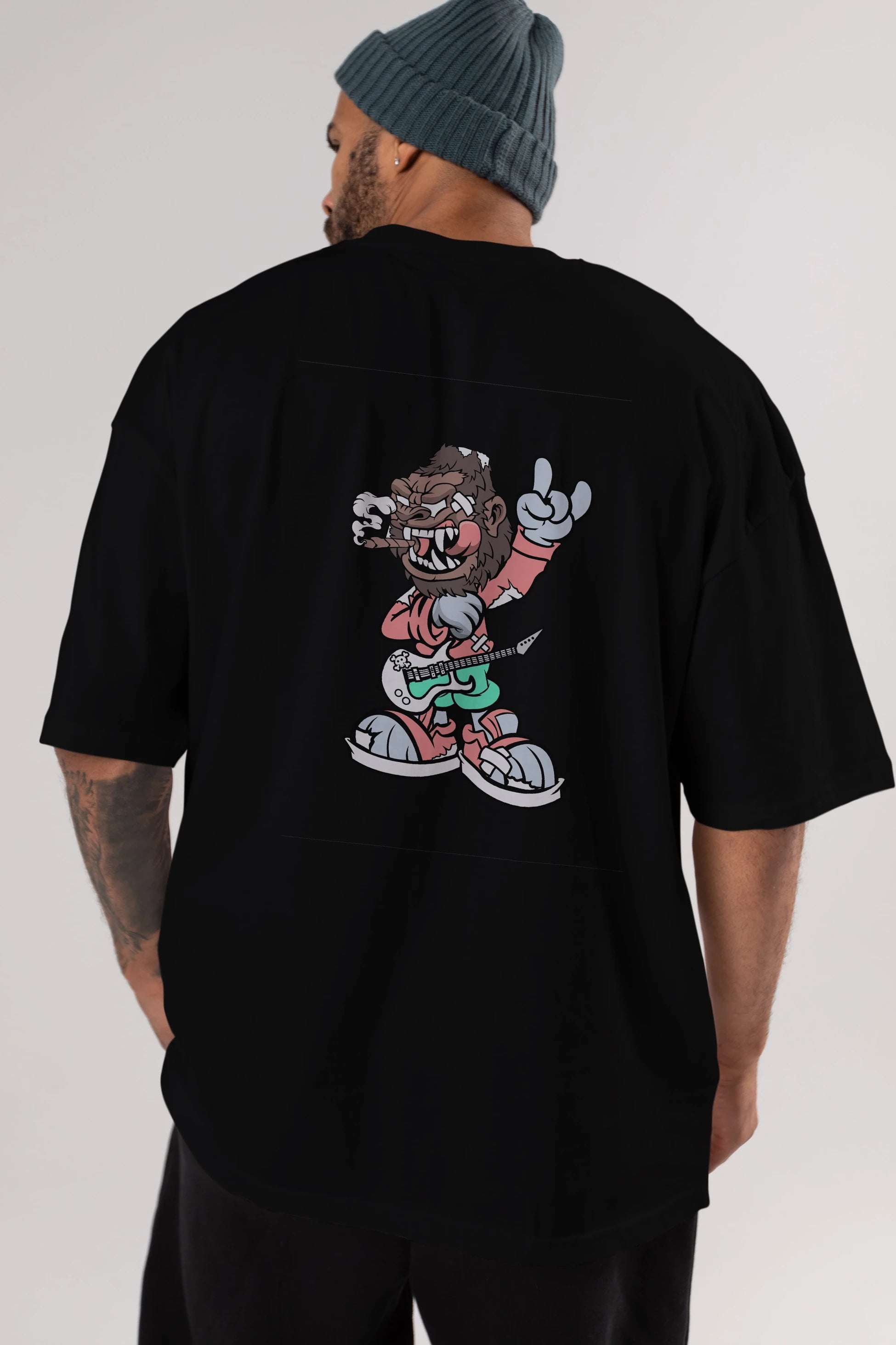 Gorilla Rockstar Arka Baskılı Oversize t-shirt Erkek Kadın Unisex %100 Pamuk tişort