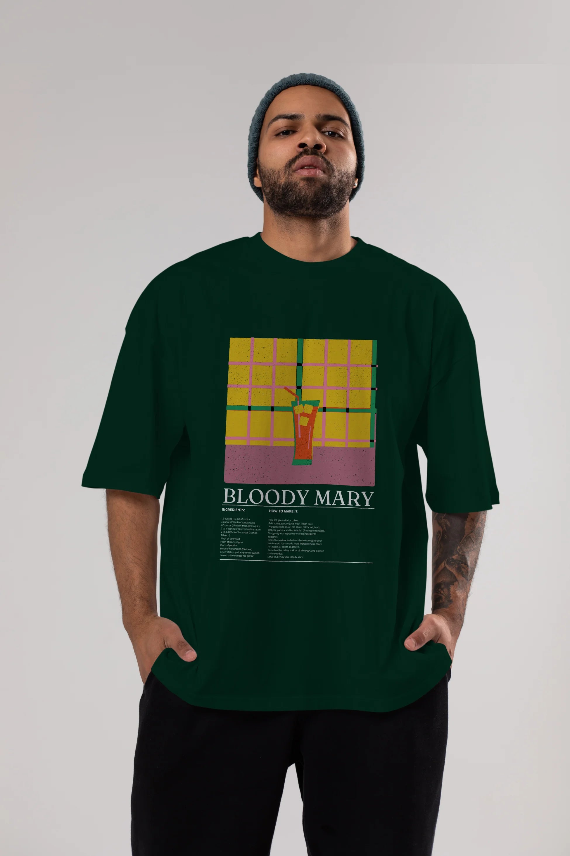 Bloody Mary Kokteyl Ön Baskılı Oversize t-shirt Erkek Kadın %100 Pamuk Bisiklet Yaka tişort