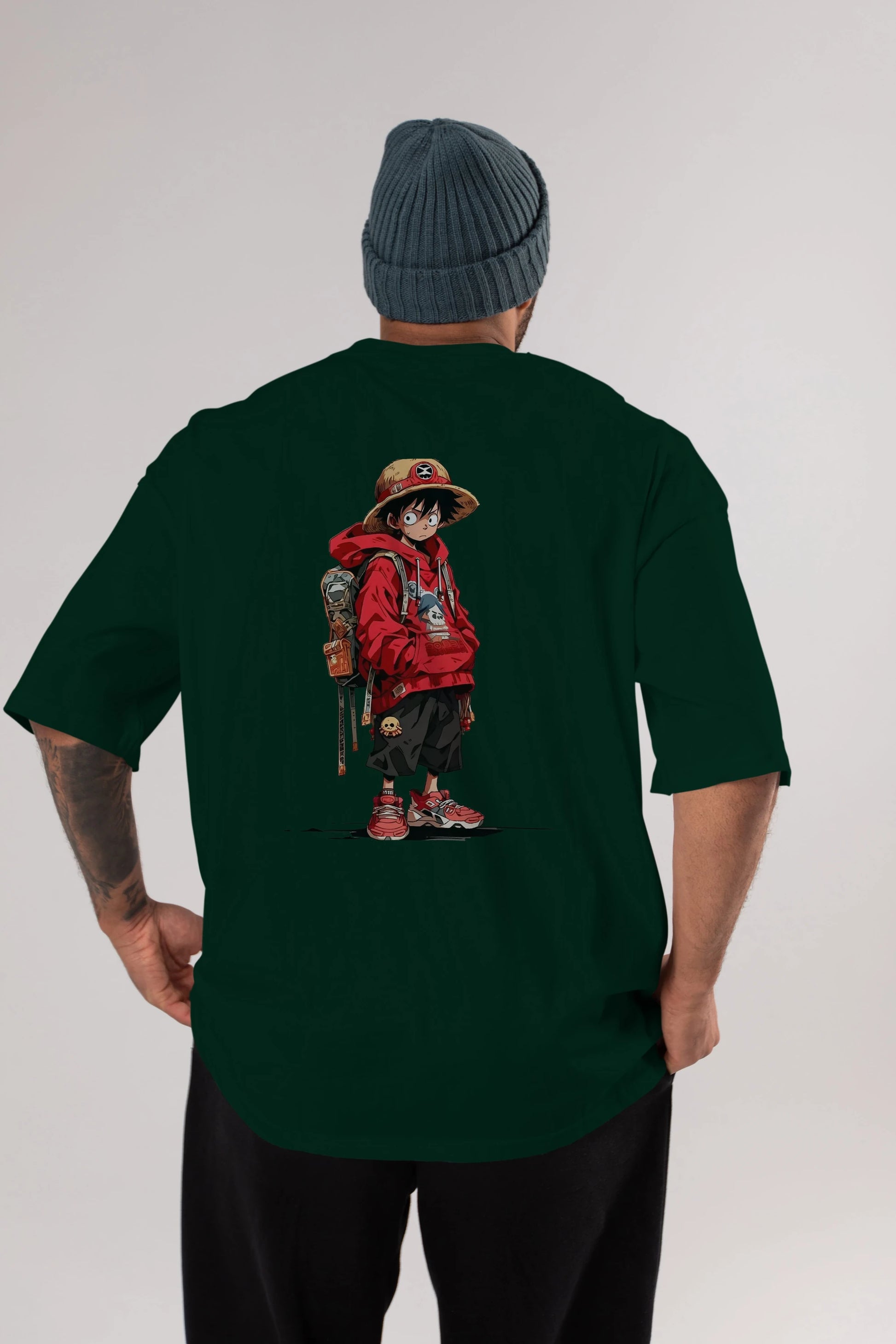One Piece Arka Baskılı Oversize t-shirt Erkek Kadın Unisex %100 Pamuk Bisiklet Yaka tişort