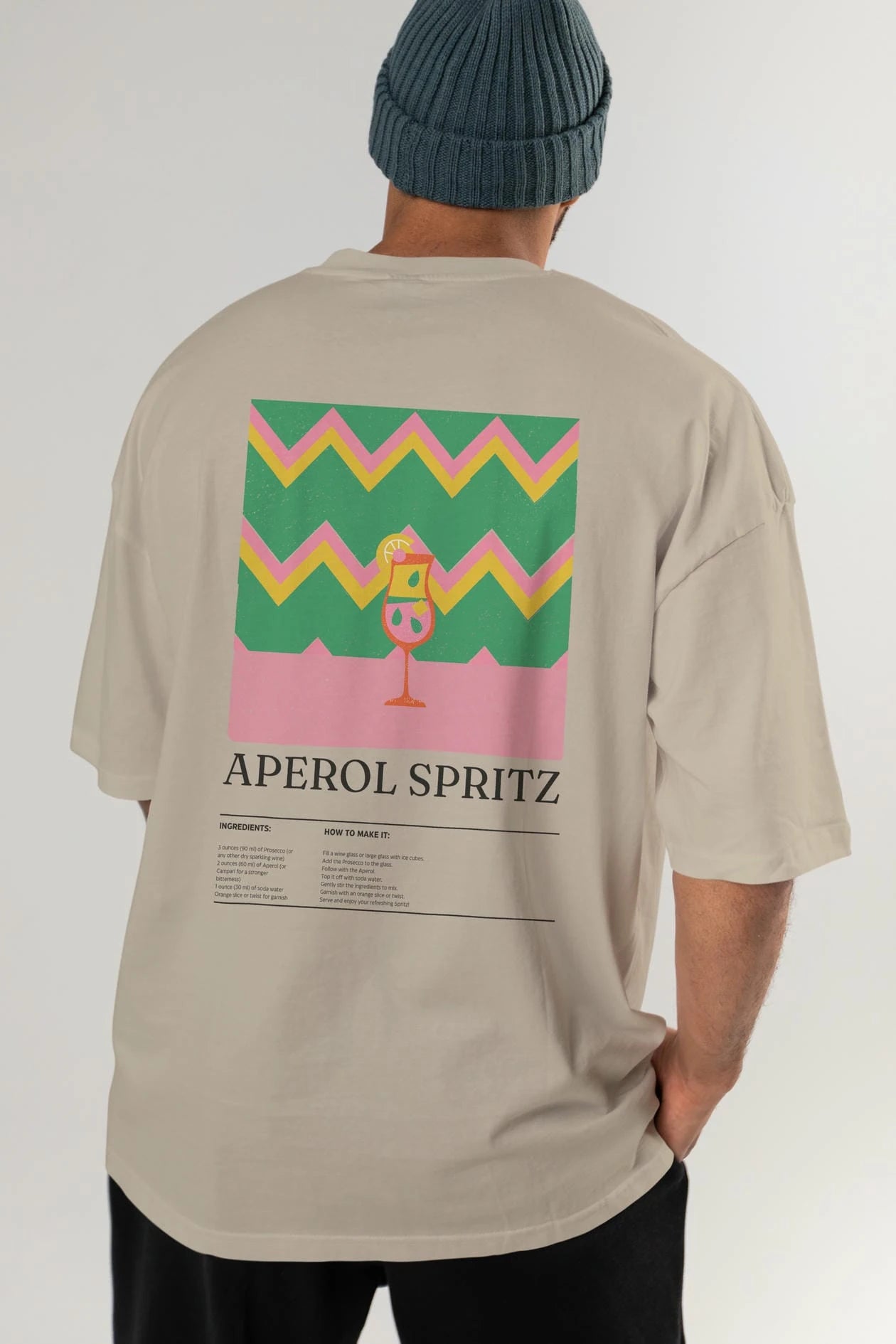 Aperol Spritz Kokteyl Serisi Arka Baskılı Oversize t-shirt Erkek Kadın %100 Pamuk Bisiklet Yaka tişort