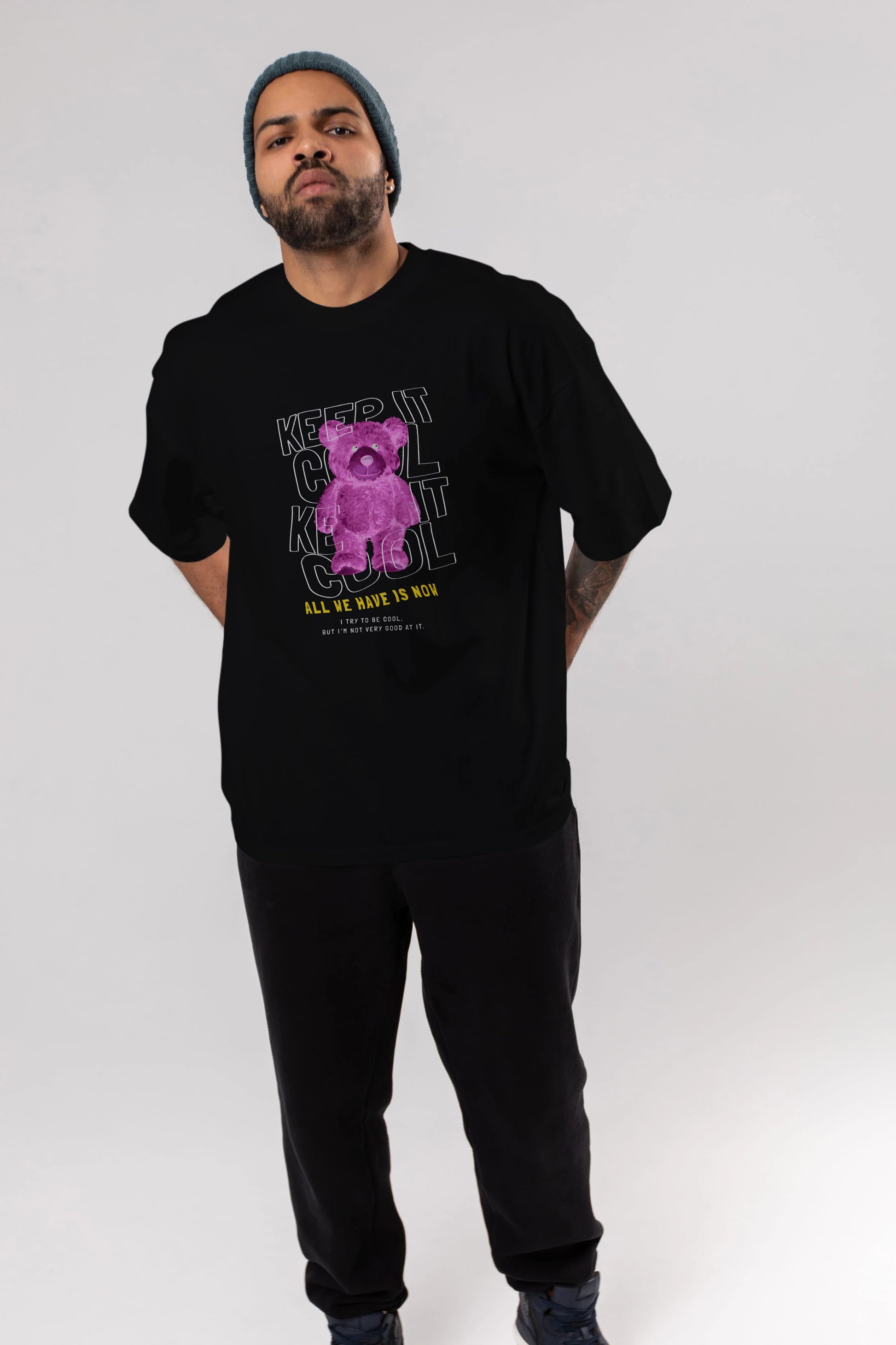 Keep it Cool Bear Ön Baskılı Oversize t-shirt Erkek Kadın Unisex