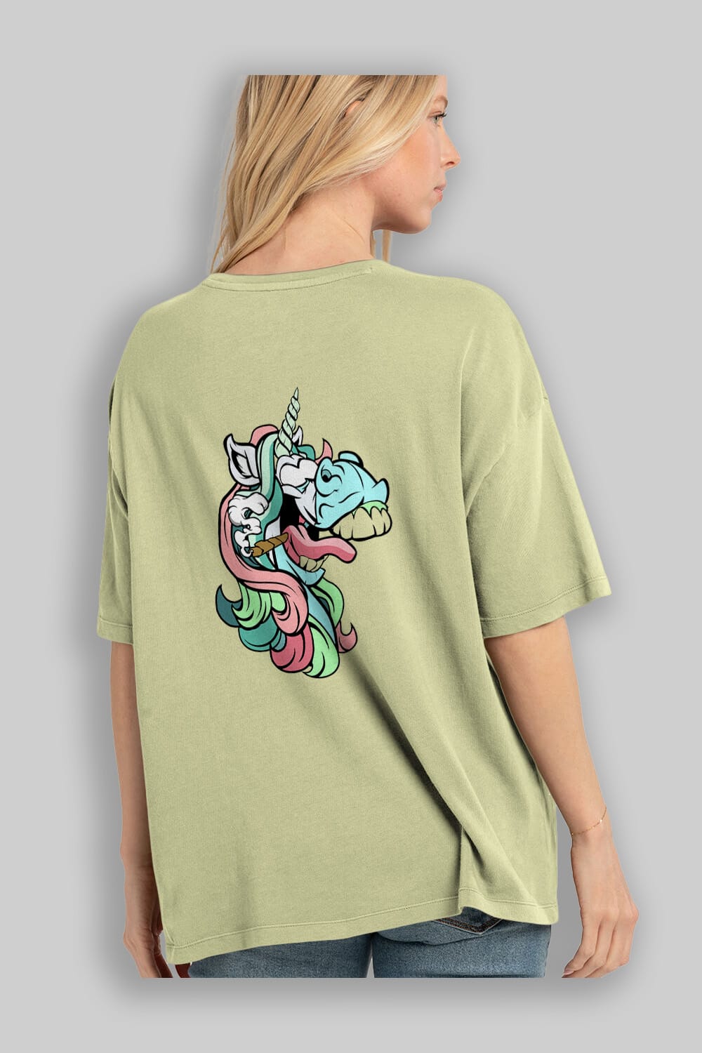 Crazy Unicorn Arka Baskılı Oversize t-shirt Erkek Kadın Unisex %100 Pamuk tişort