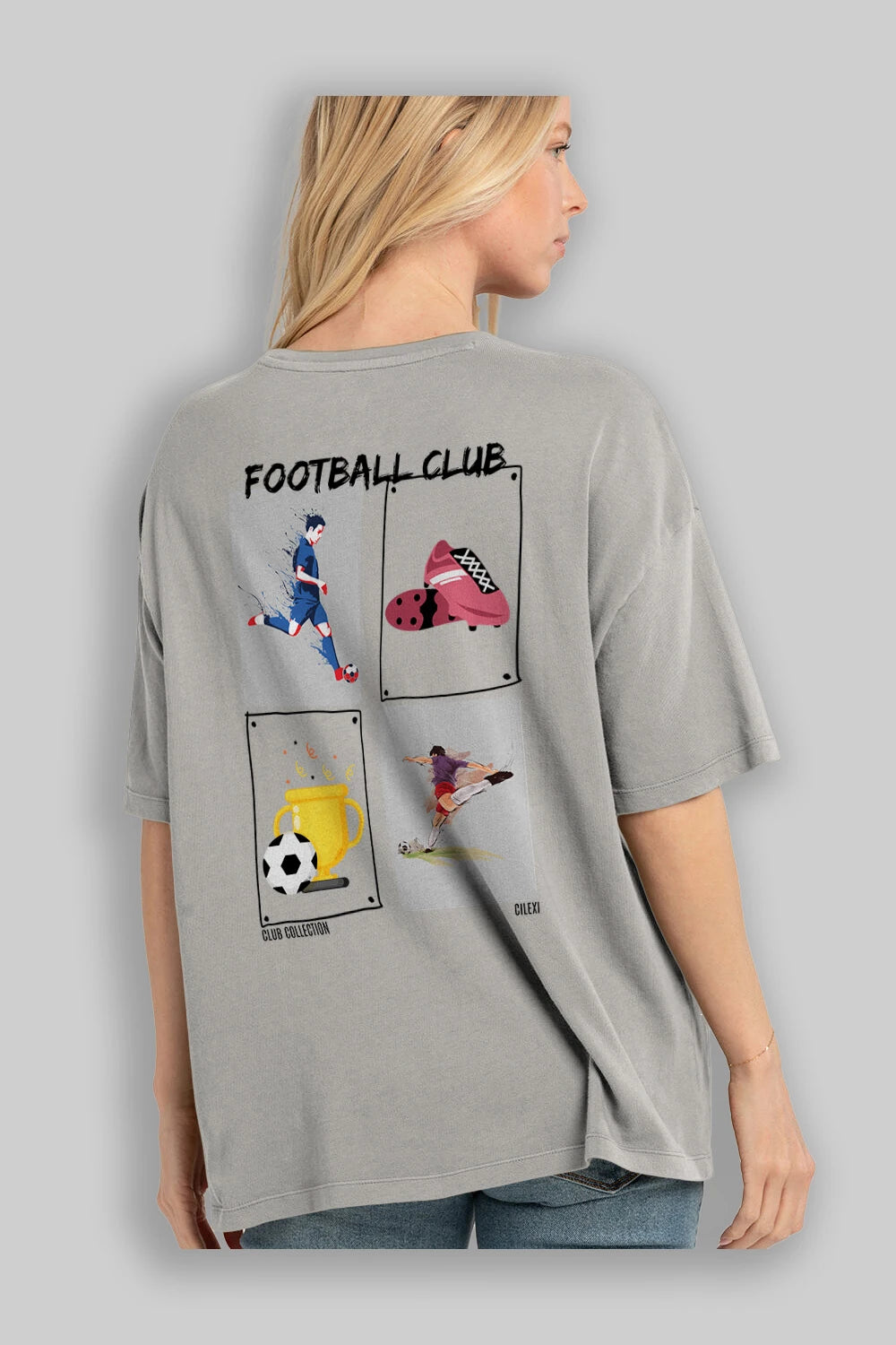 Football Club Arka Baskılı Oversize t-shirt Erkek Kadın %100 Pamuk Bisiklet Yaka tişort