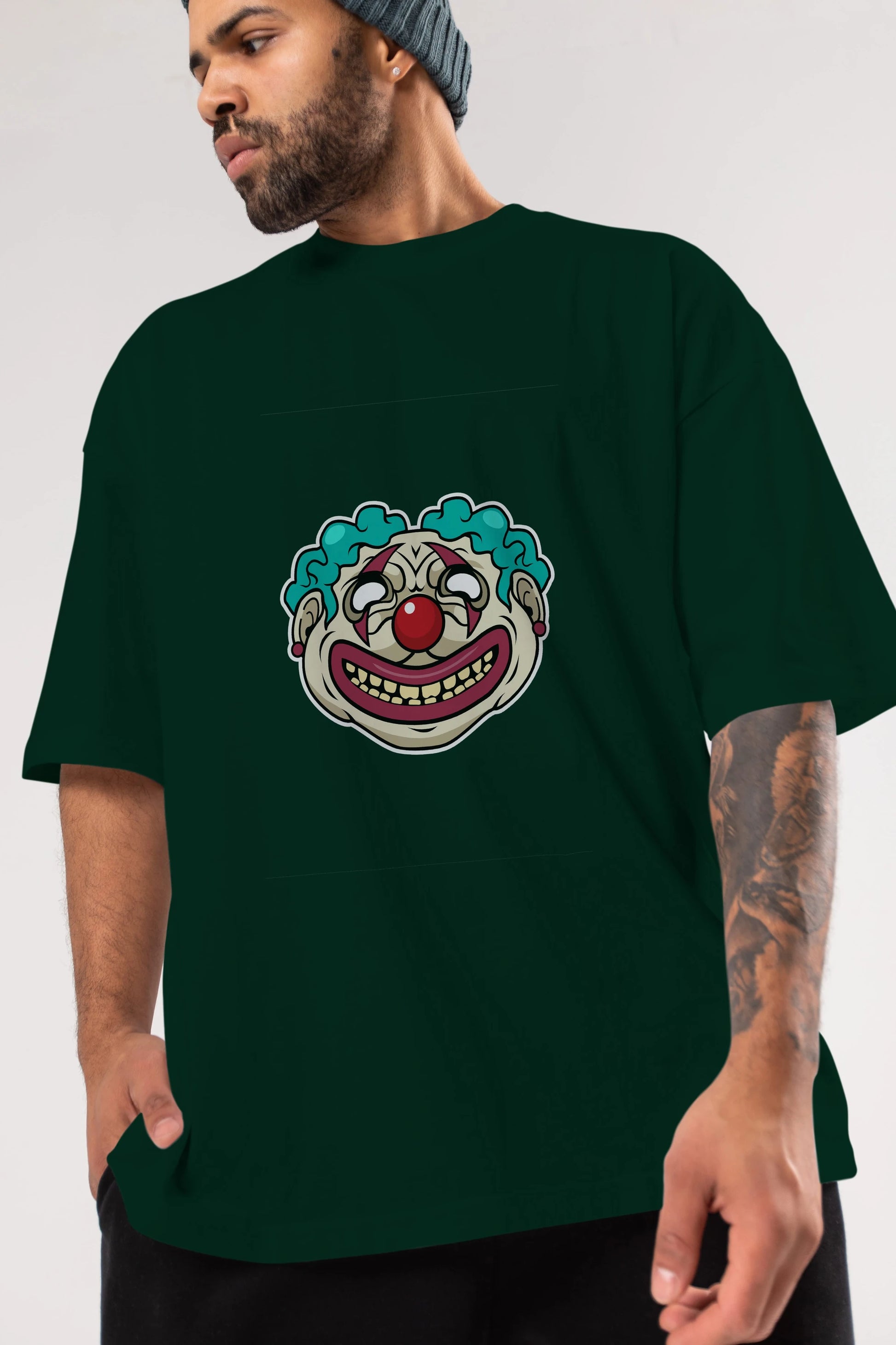 Clown Head Ön Baskılı Oversize t-shirt Erkek Kadın Unisex %100 Pamuk tişort