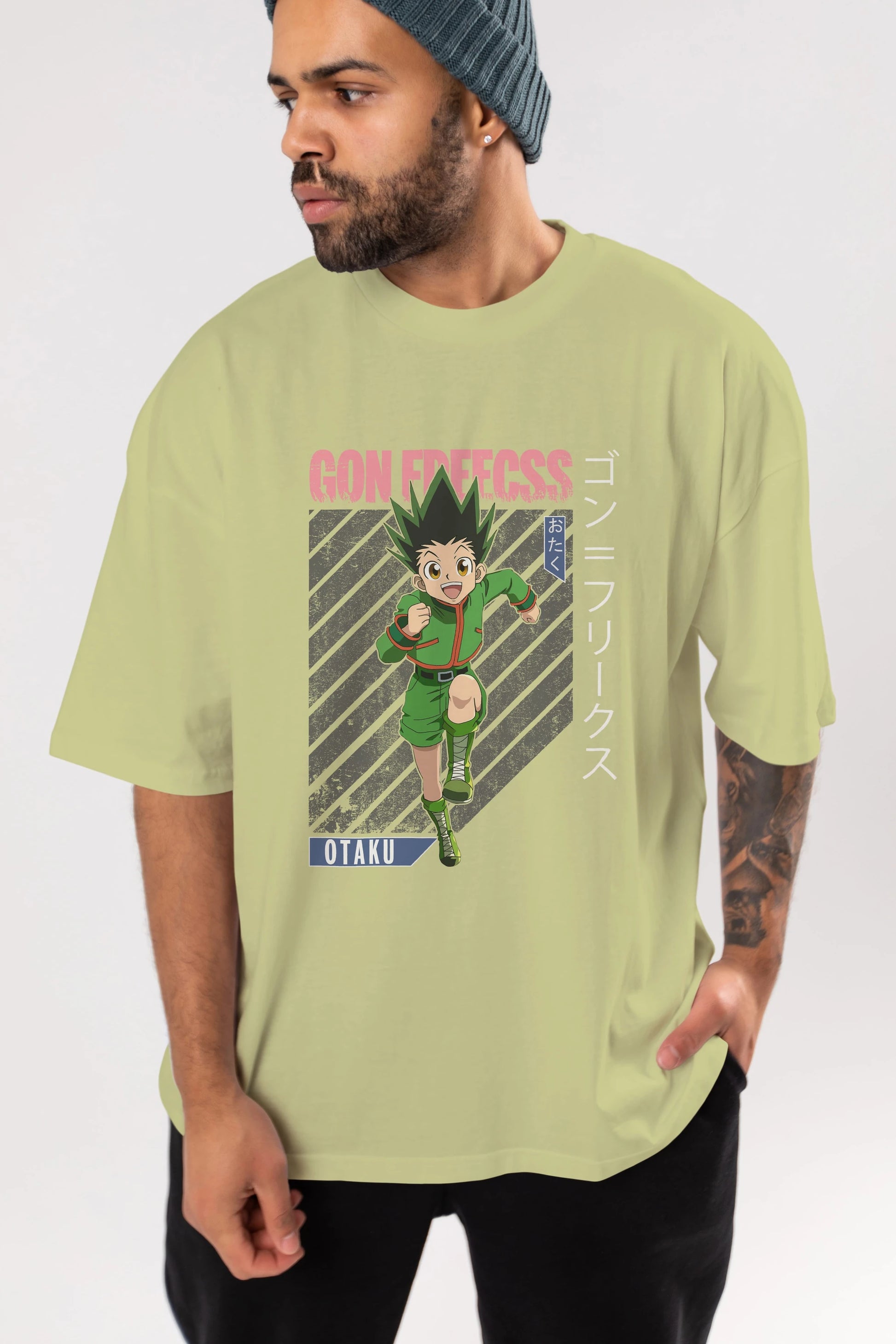Gon Freecss HUNTER X HUNTER Anime Ön Baskılı Oversize t-shirt %100 pamuk Erkek Kadın Unisex