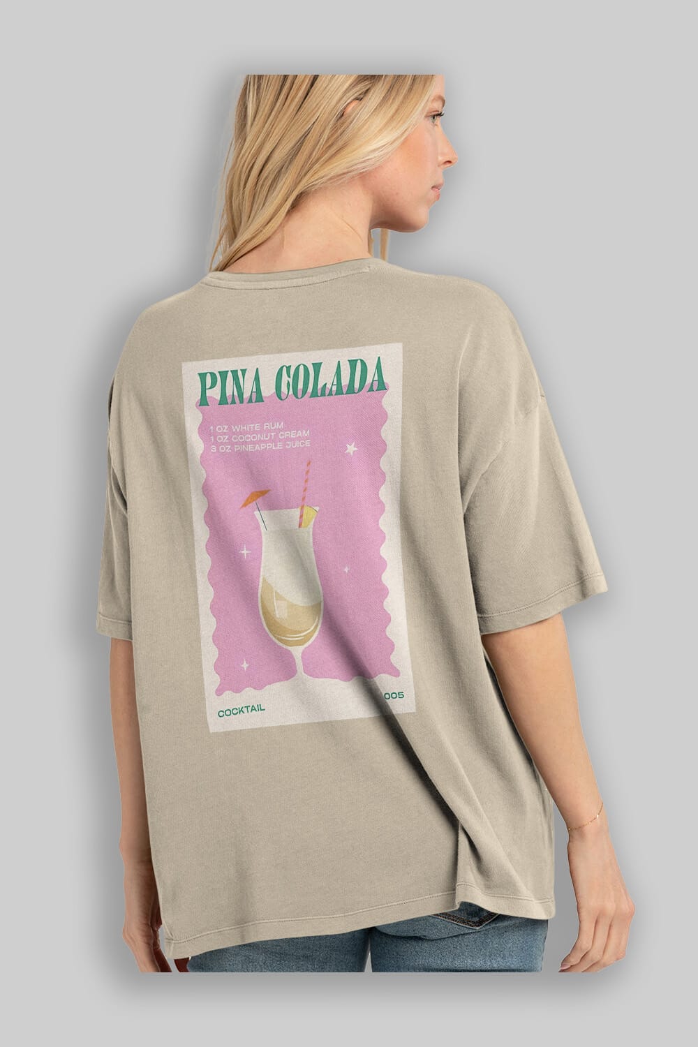 Pina Colada 3 Arka Baskılı Oversize t-shirt Erkek Kadın Unisex %100 Pamuk Bisiklet Yaka tişort