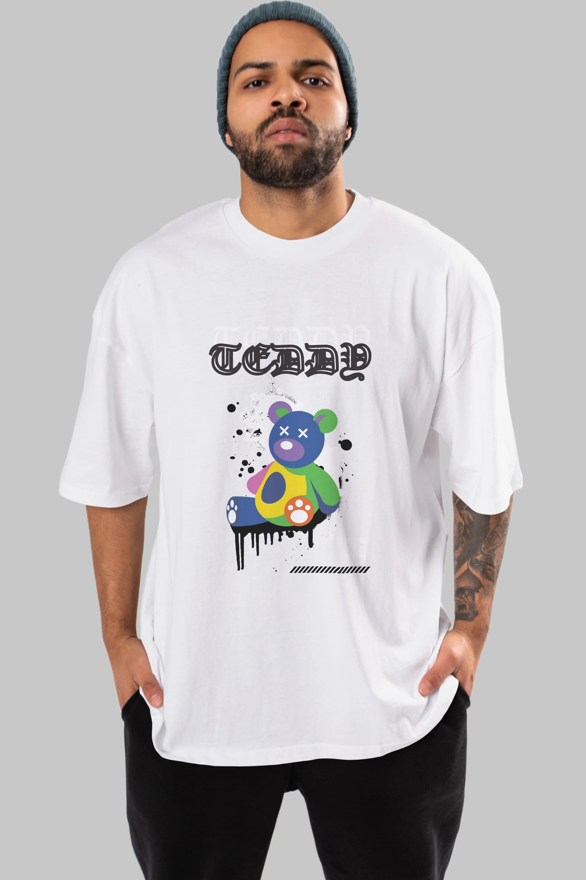 Teddy Bear Ön Baskılı Oversize t-shirt Erkek Kadın Unisex