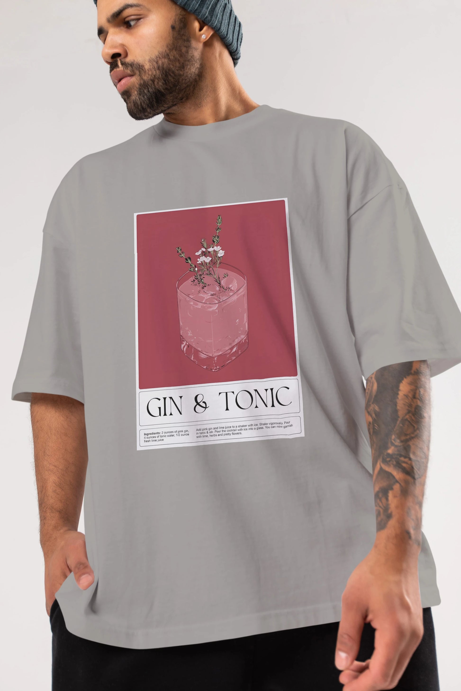 Gin Tonic 4 Ön Baskılı Oversize t-shirt Erkek Kadın Unisex %100 Pamuk Bisiklet Yaka tişort